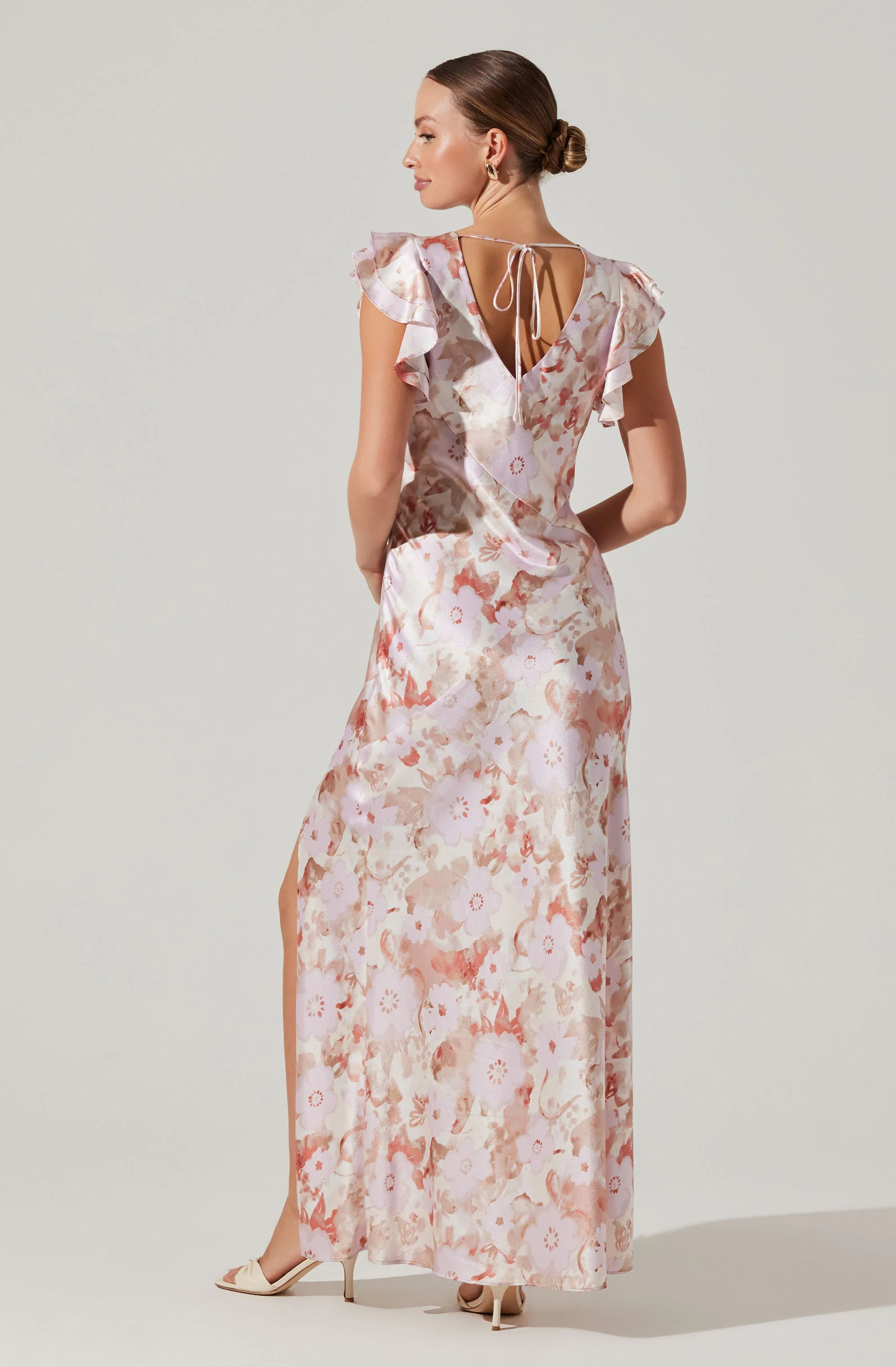 Satin Flutter Sleeve Maxi Dress