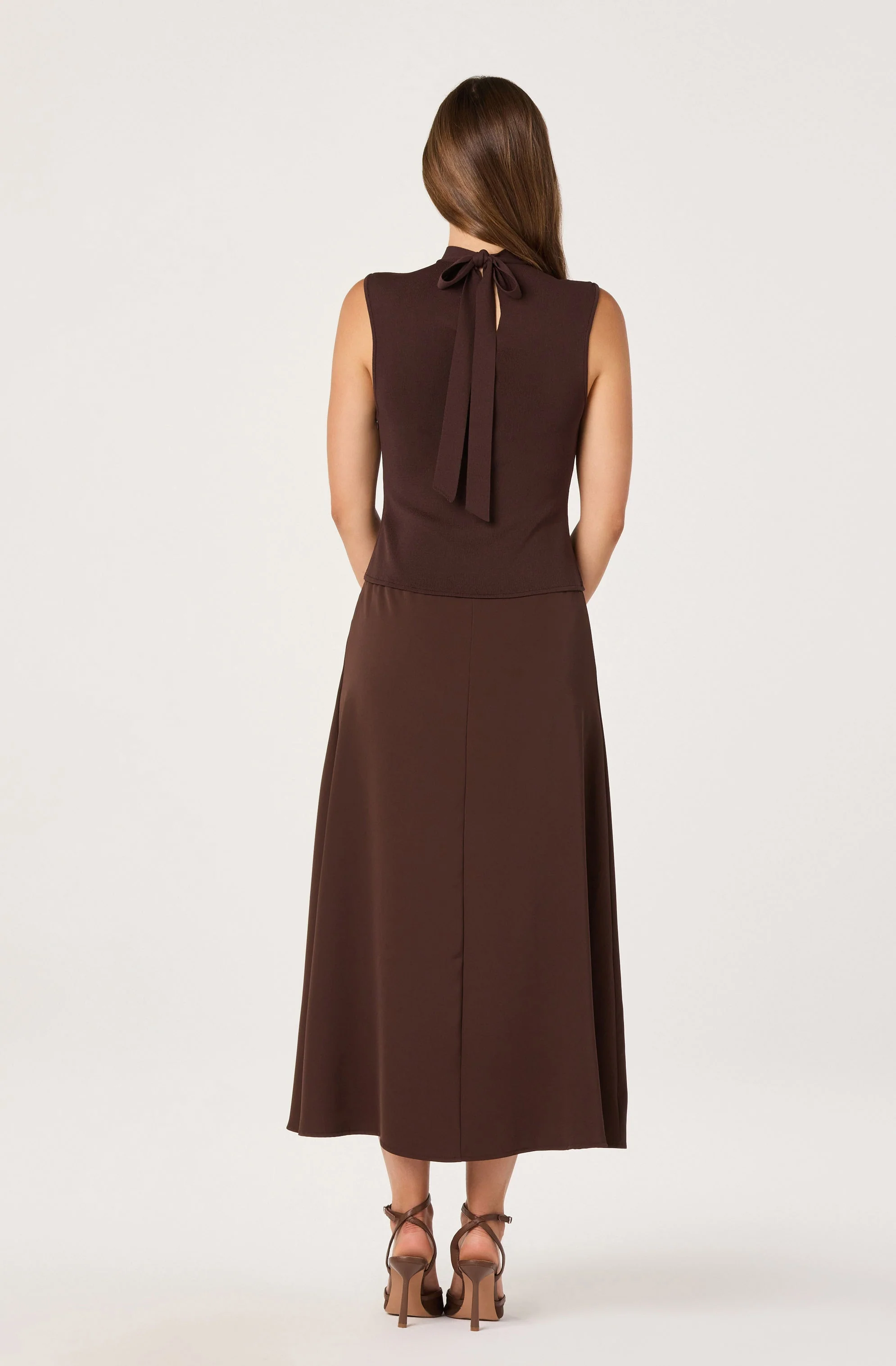 High Neck Tie-Back Midi Dress