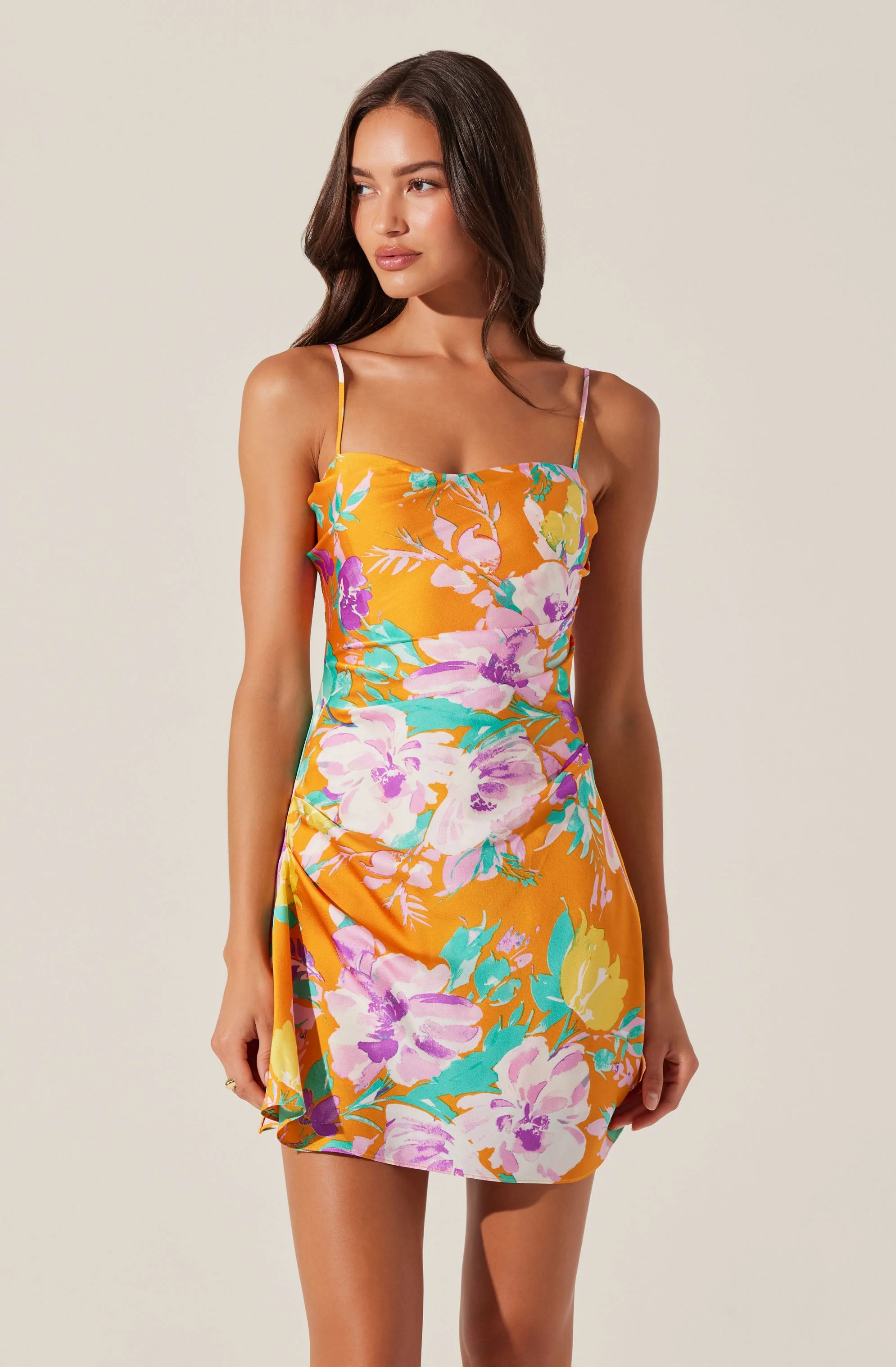 Cerinthe Satin Floral Mini Dress