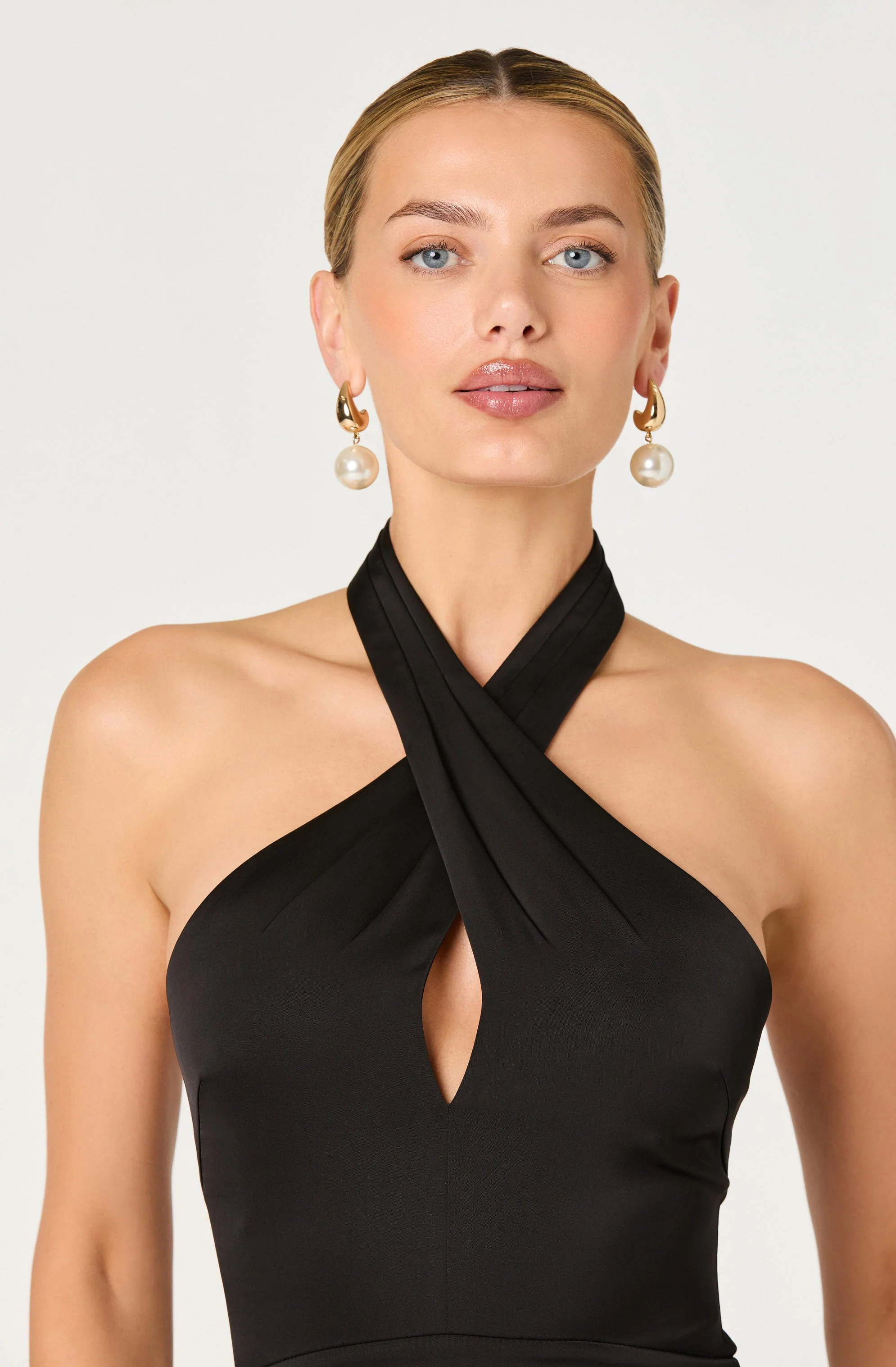 Satin Crossover Halter Midi Dress