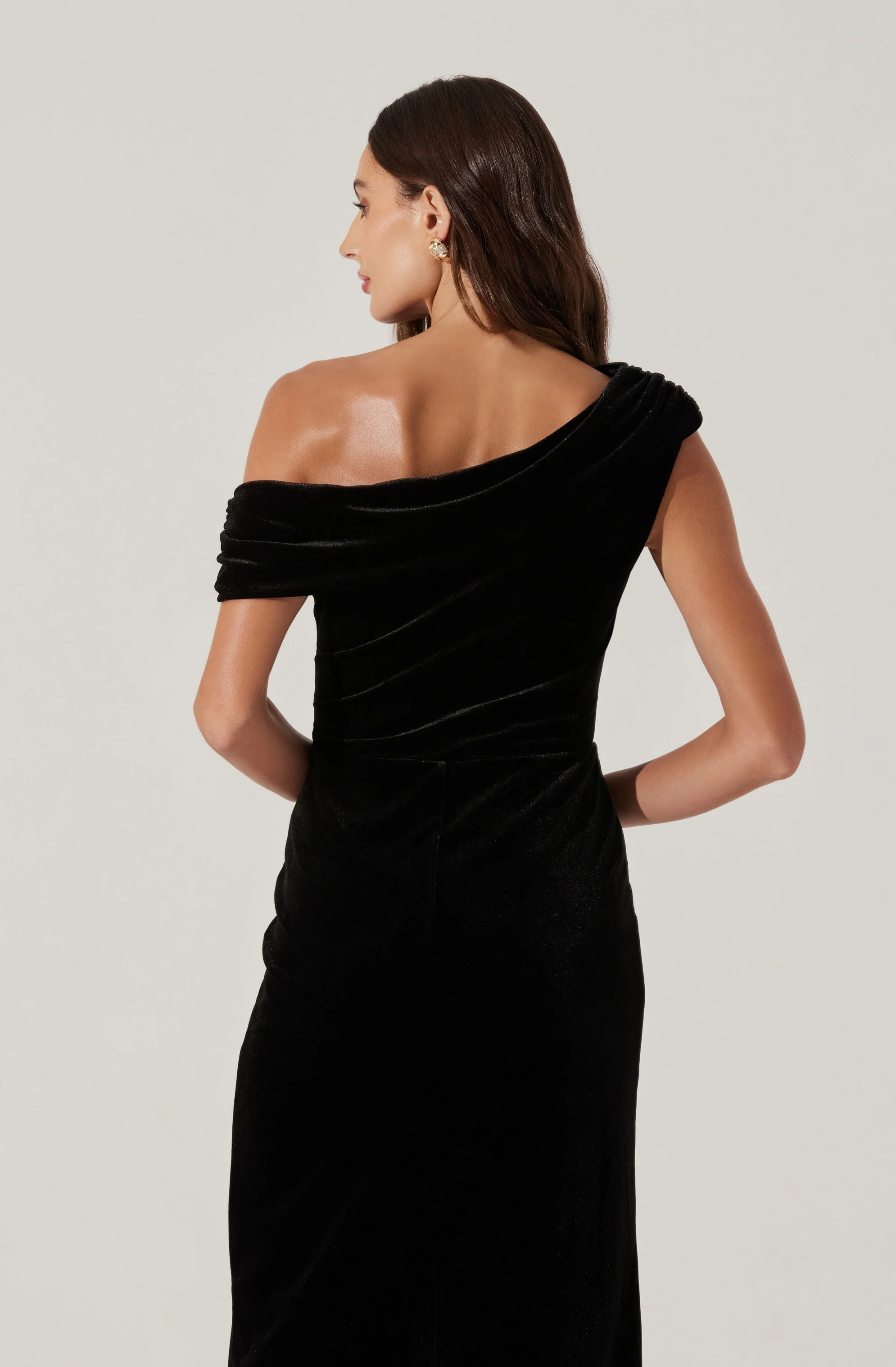 Velvet Off Shoulder Midi Dress
