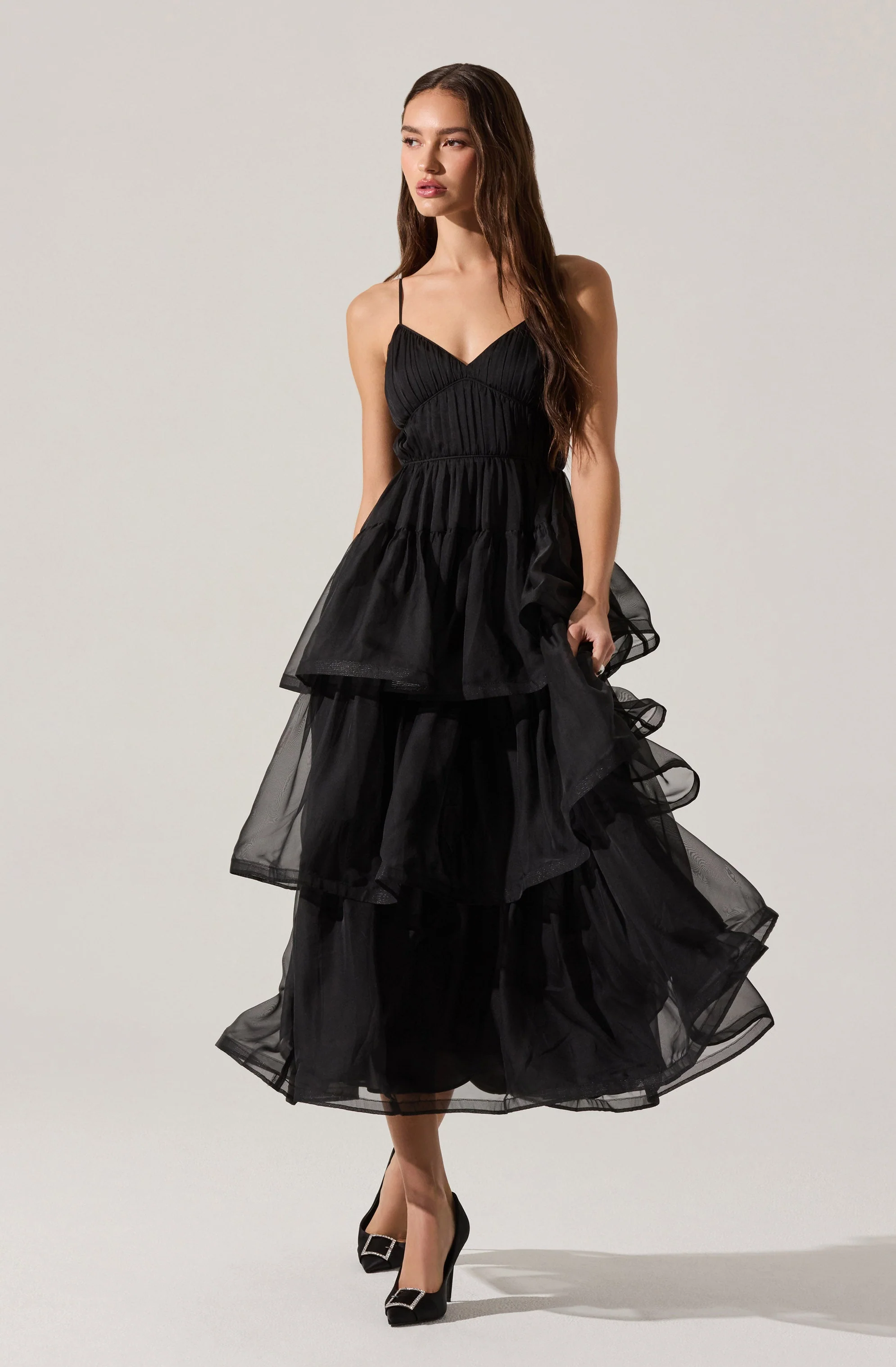 Theiria Pleated Tiered Midi Dress