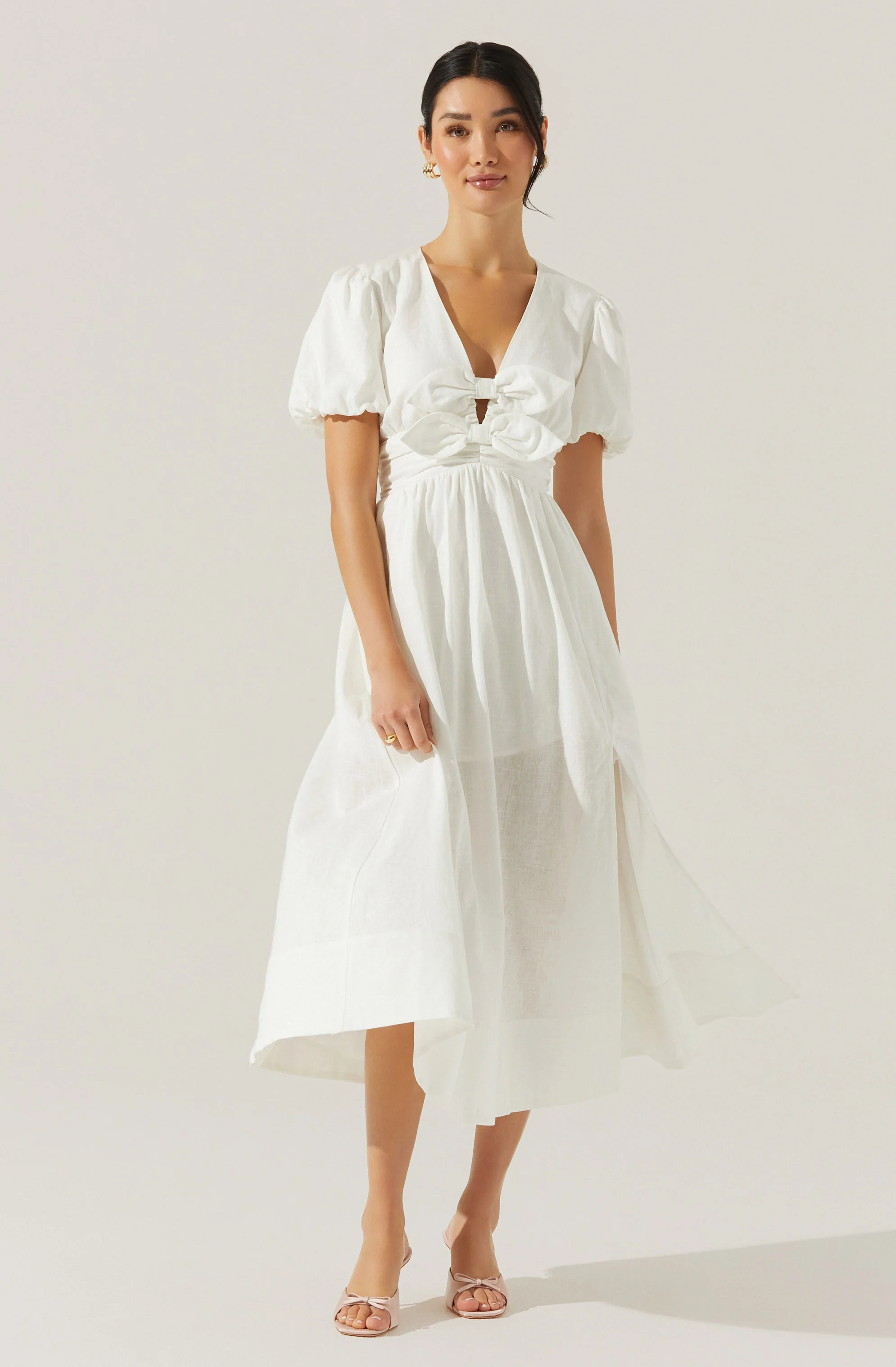 Citrine Linen Bow Front Midi Dress