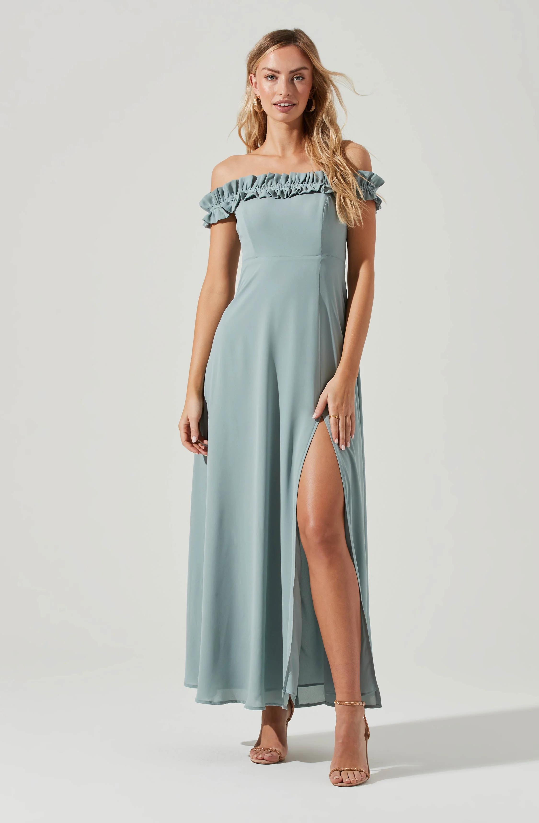 Venetia Off Shoulder Ruffle Trim Maxi Dress