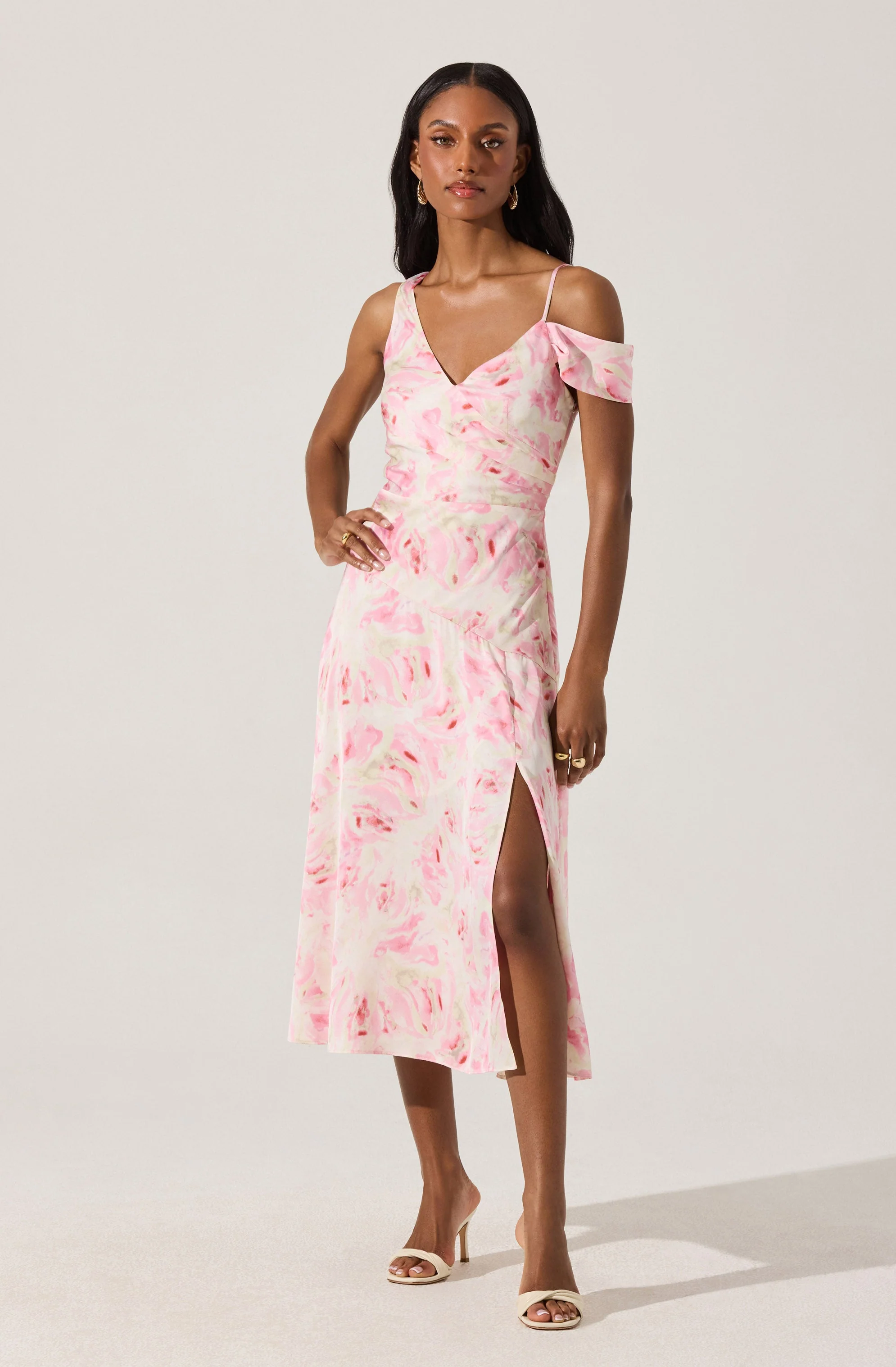 Asymmetric Shoulder Strap Midi Dress