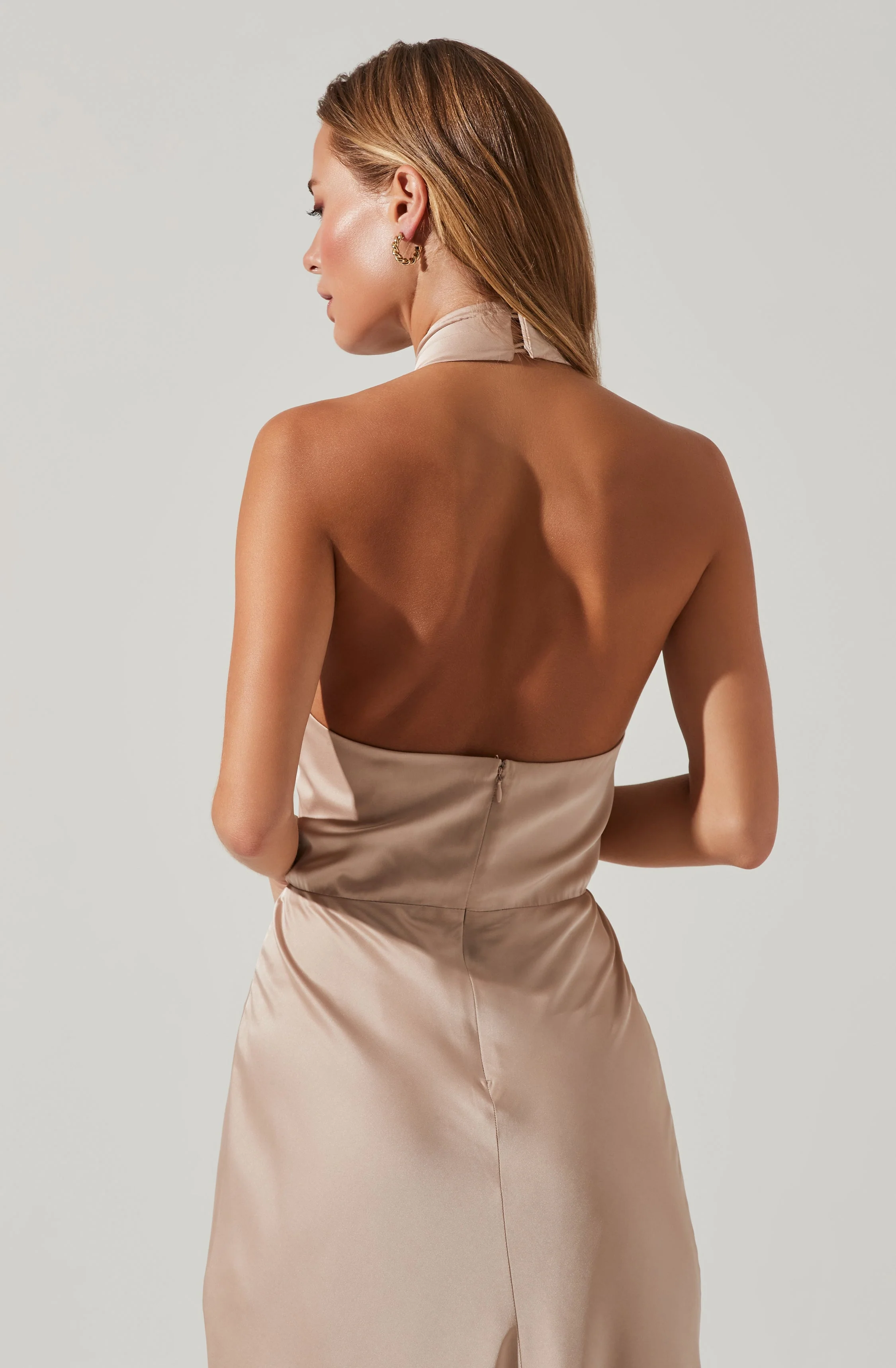 Marissa Satin Halter Neck Midi Dress