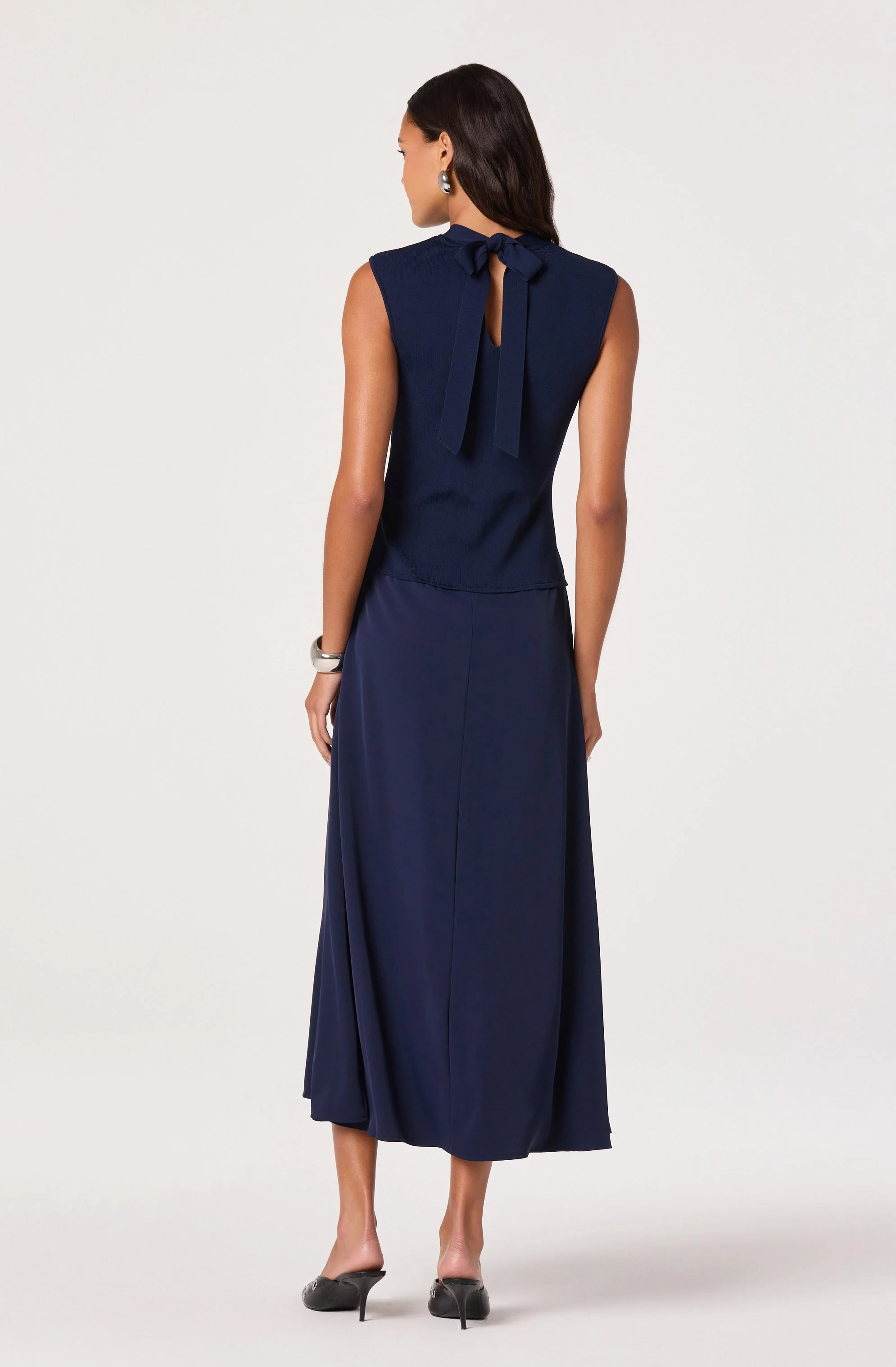 High Neck Tie-Back Midi Dress