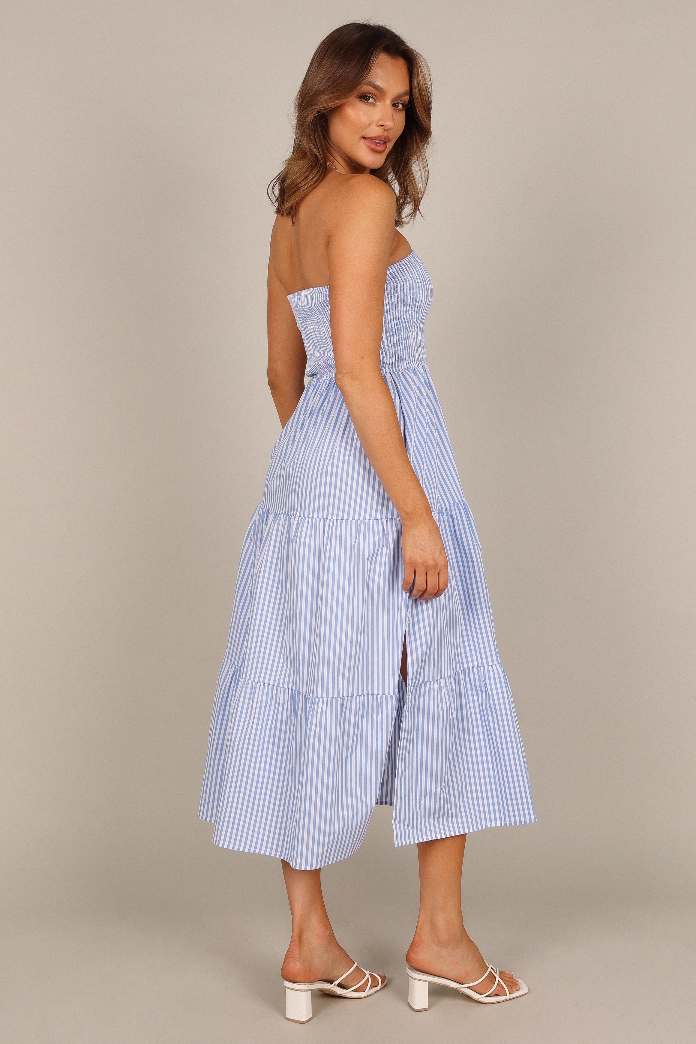Maisie Strapless Midi Dress - Blue Stripe