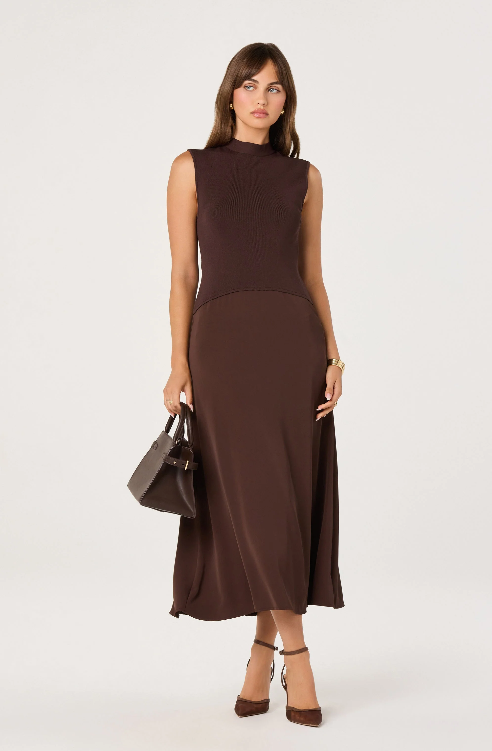 High Neck Tie-Back Midi Dress