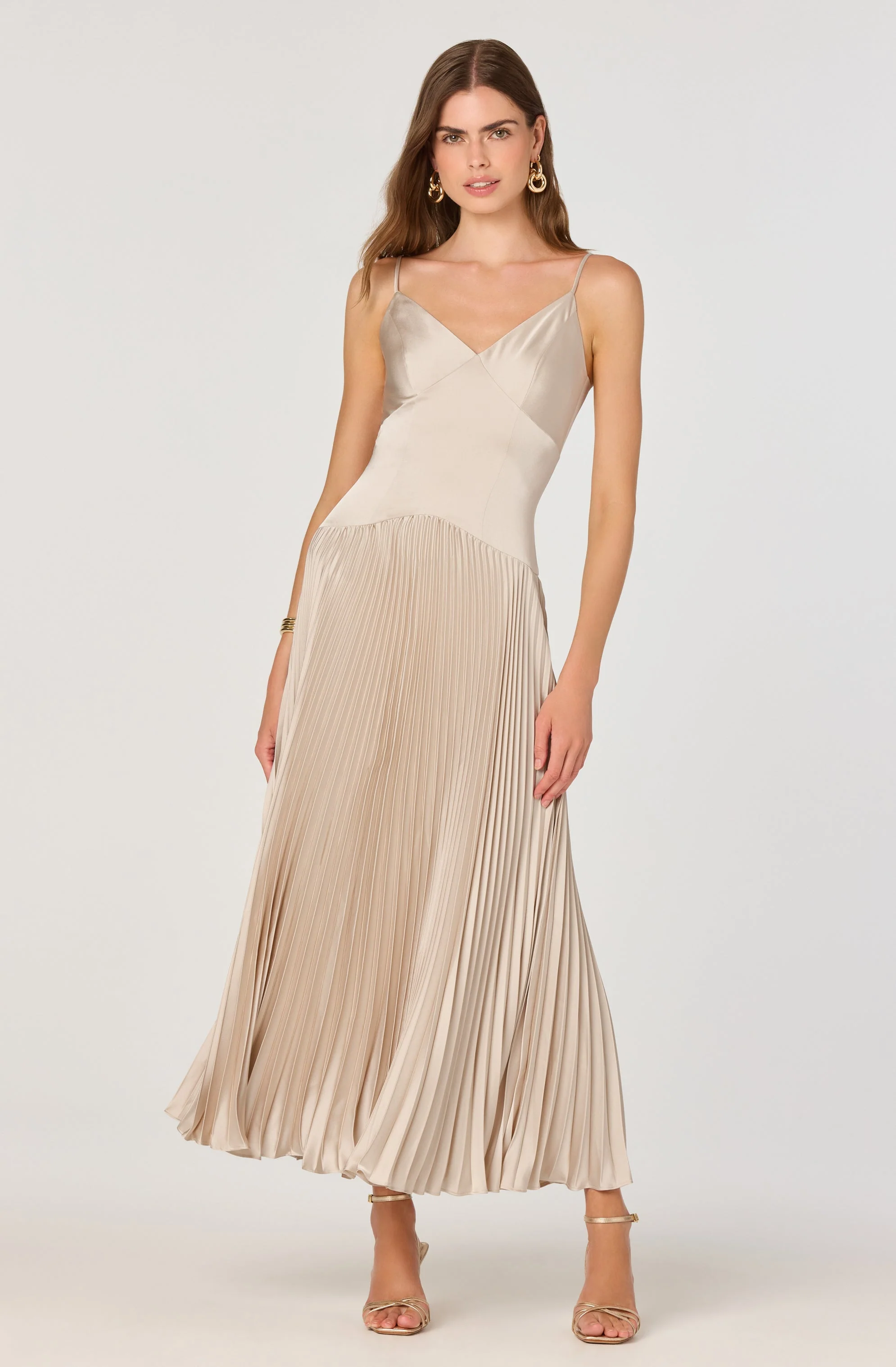 Pleated Drop Waist Maxi Dress