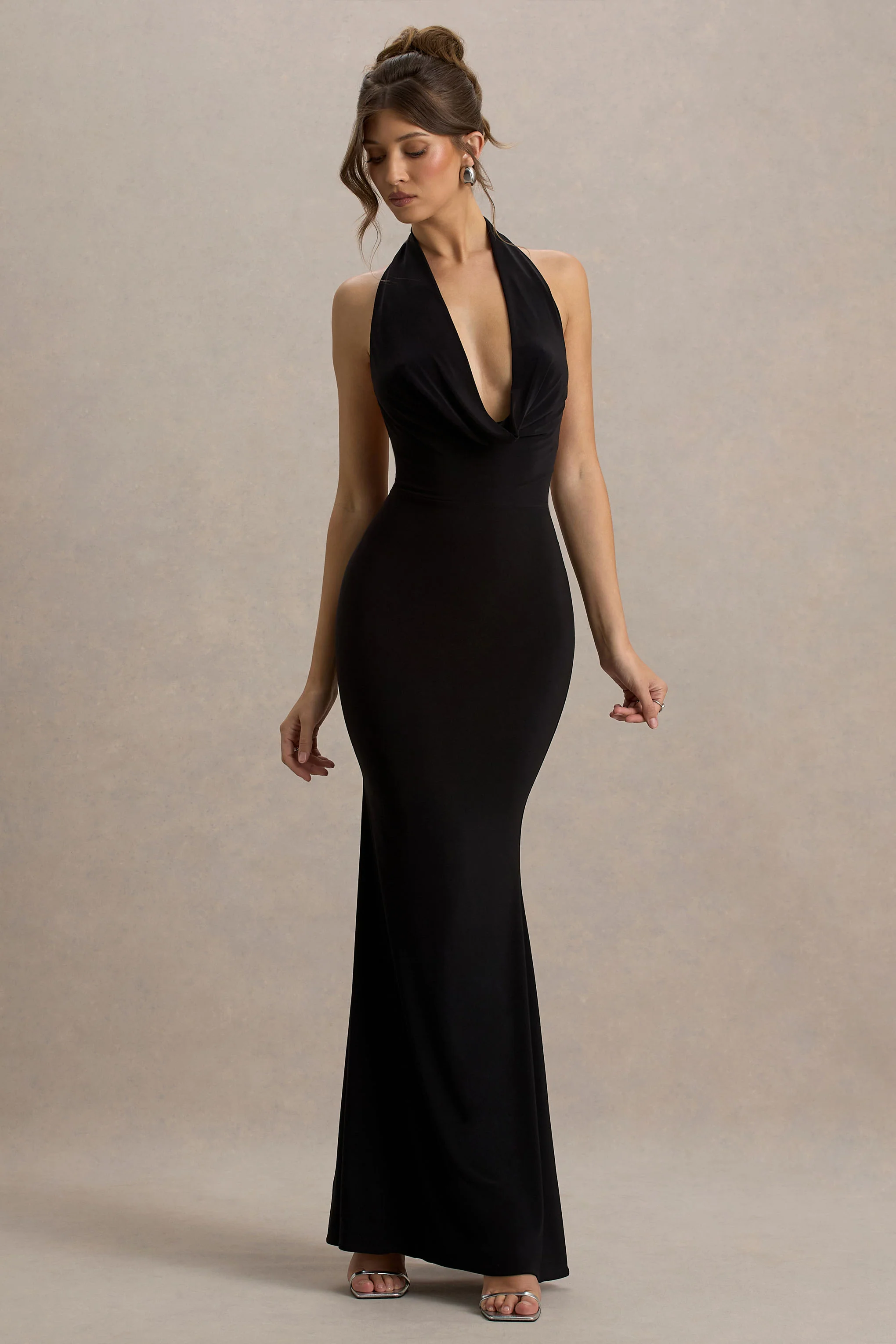 Milani | Black Backless Cowl Neck Fishtail Maxi Dress