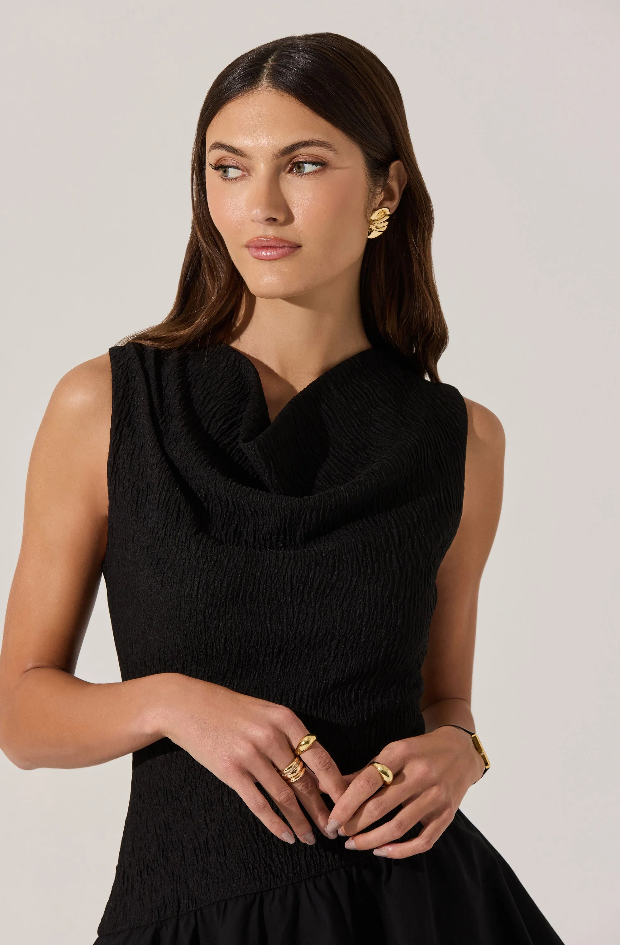 Cowl Neck Mixed Media Mini Dress