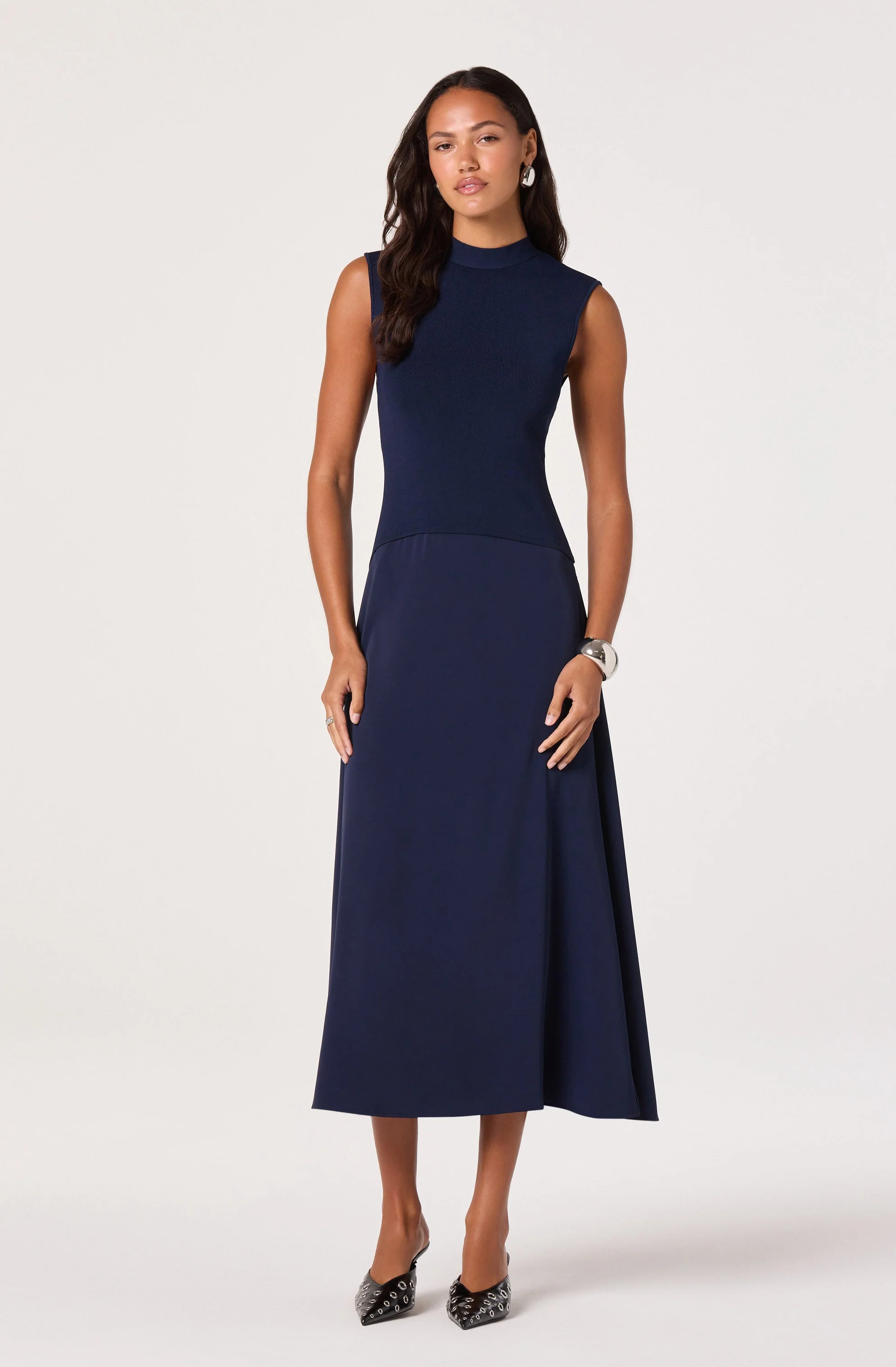 High Neck Tie-Back Midi Dress