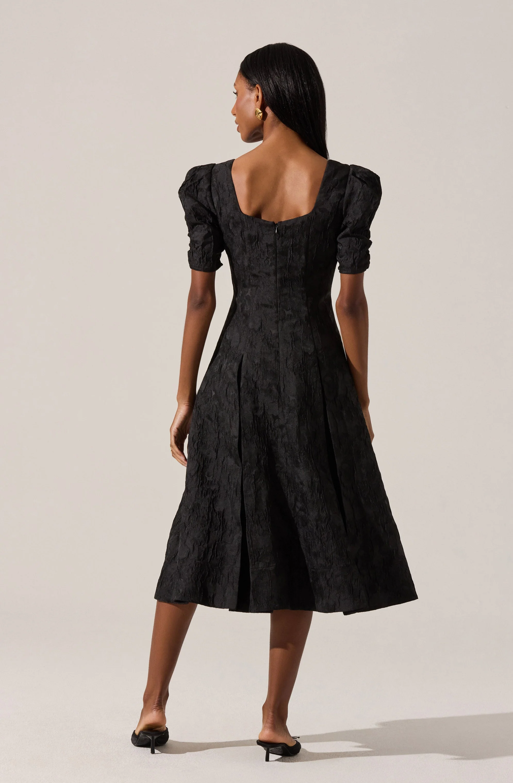 Mosella Jacquard Puff Sleeve Midi Dress
