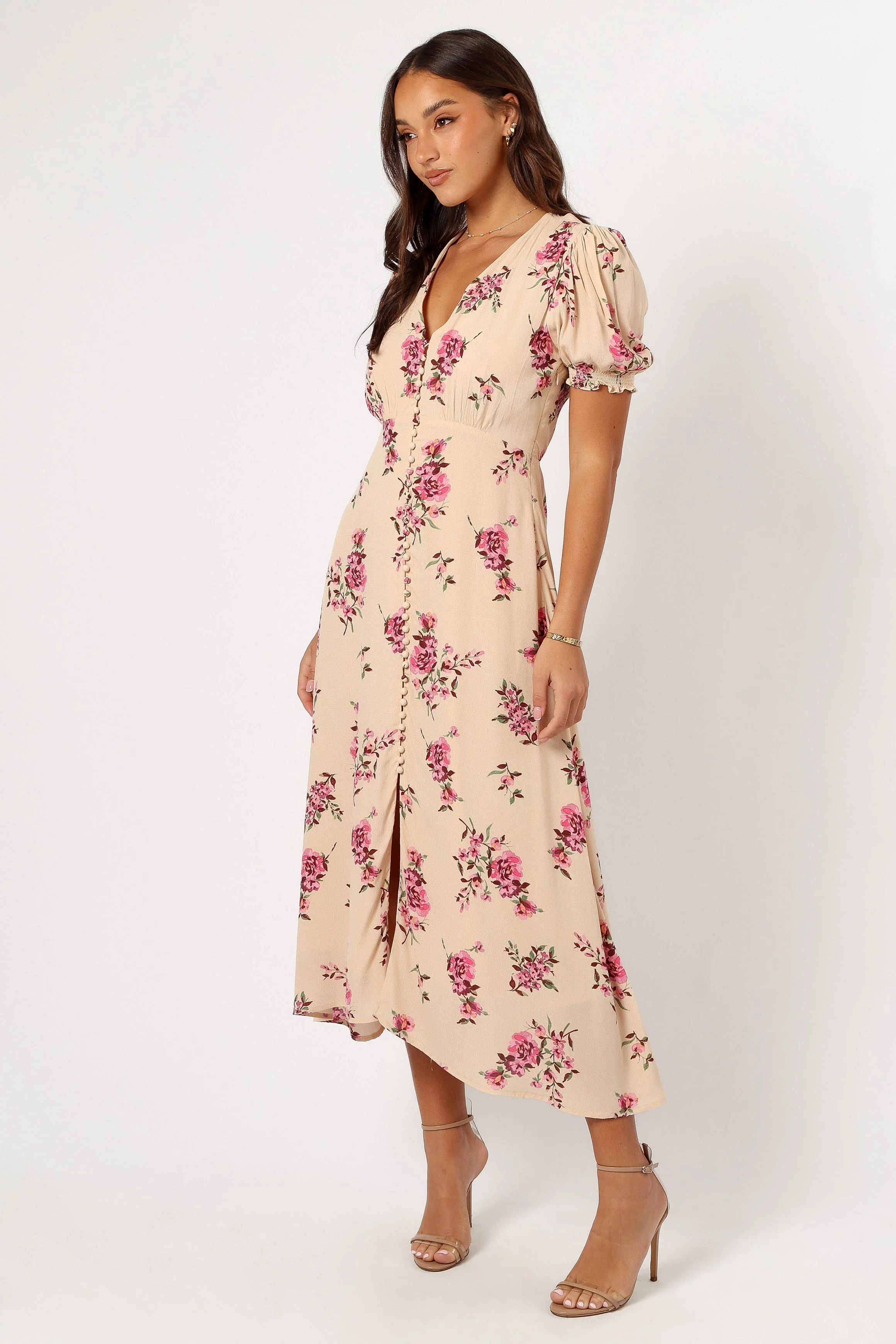 Logen Floral Midi Dress - Vanilla Rose