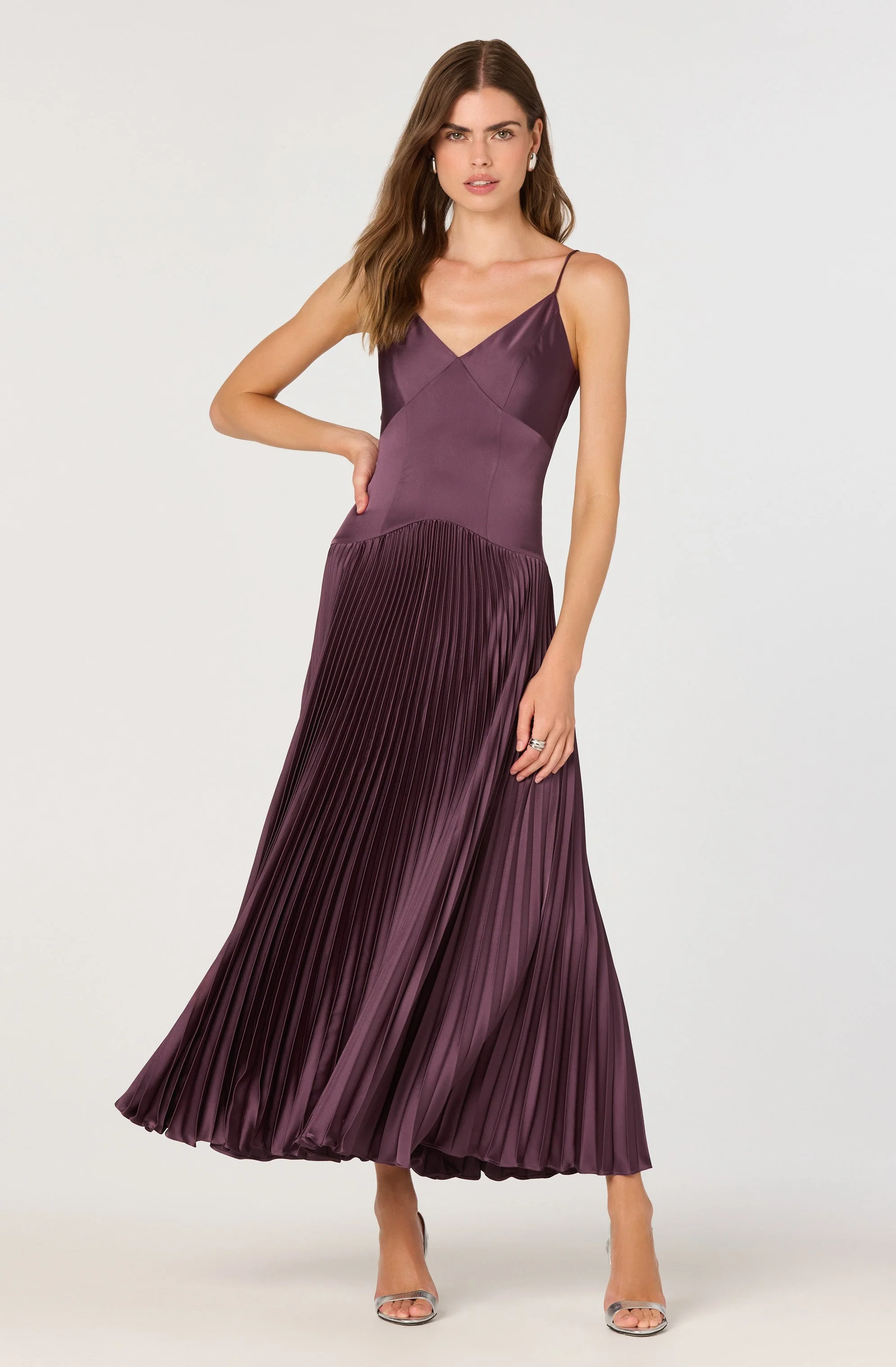 Pleated Drop Waist Maxi Dress