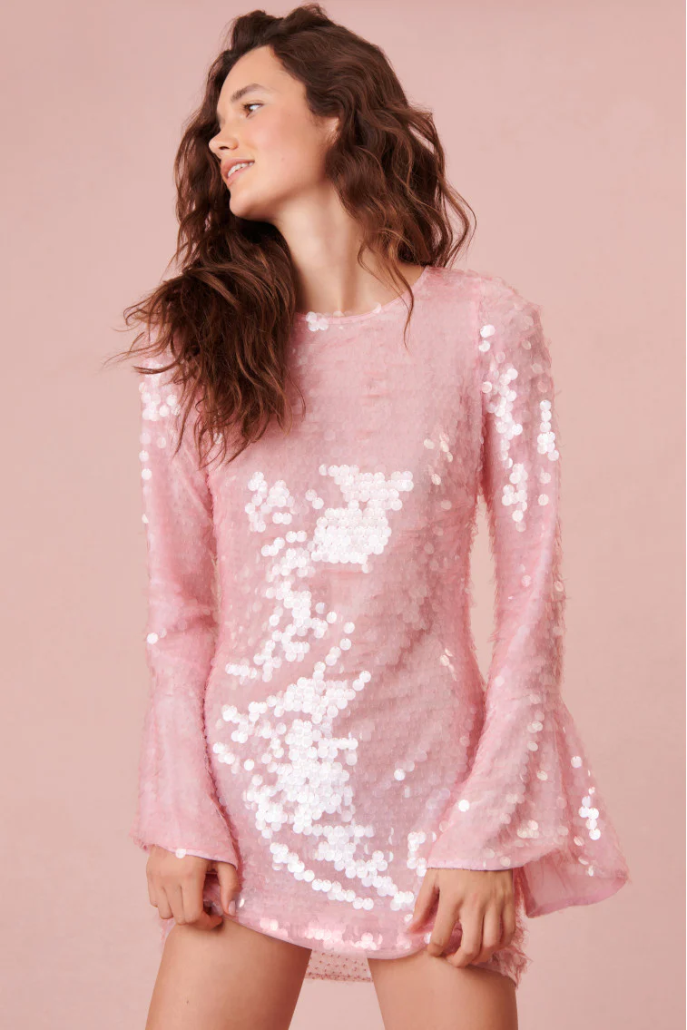 Annabella Sequin Bell Sleeve Mini Dress
