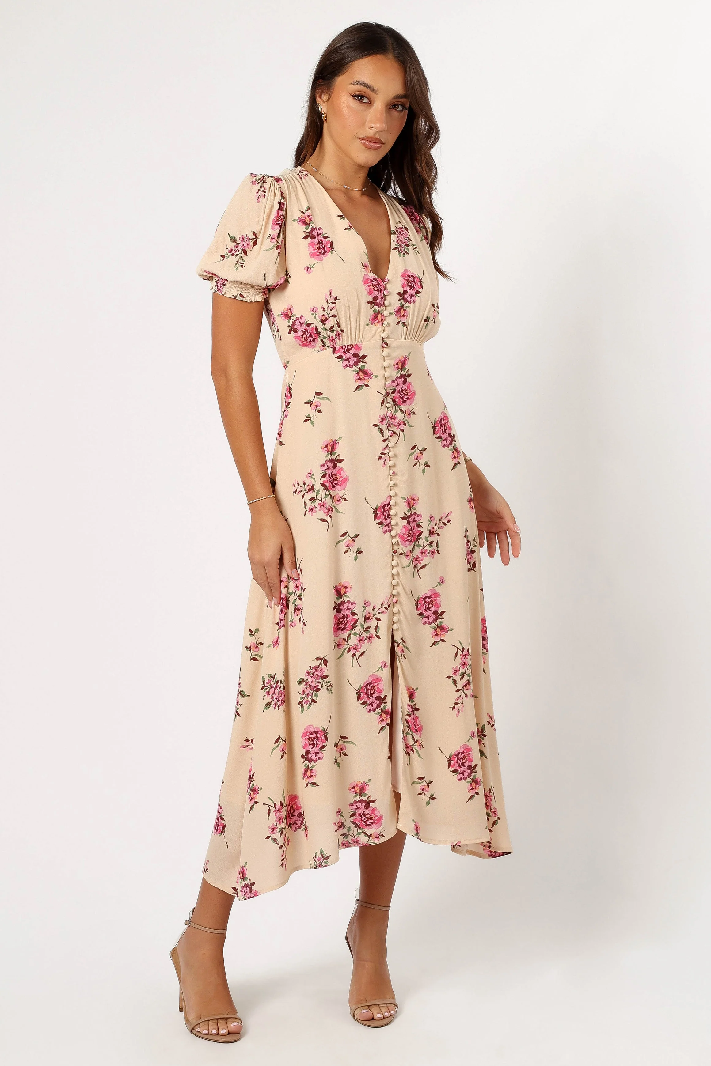 Logen Floral Midi Dress - Vanilla Rose