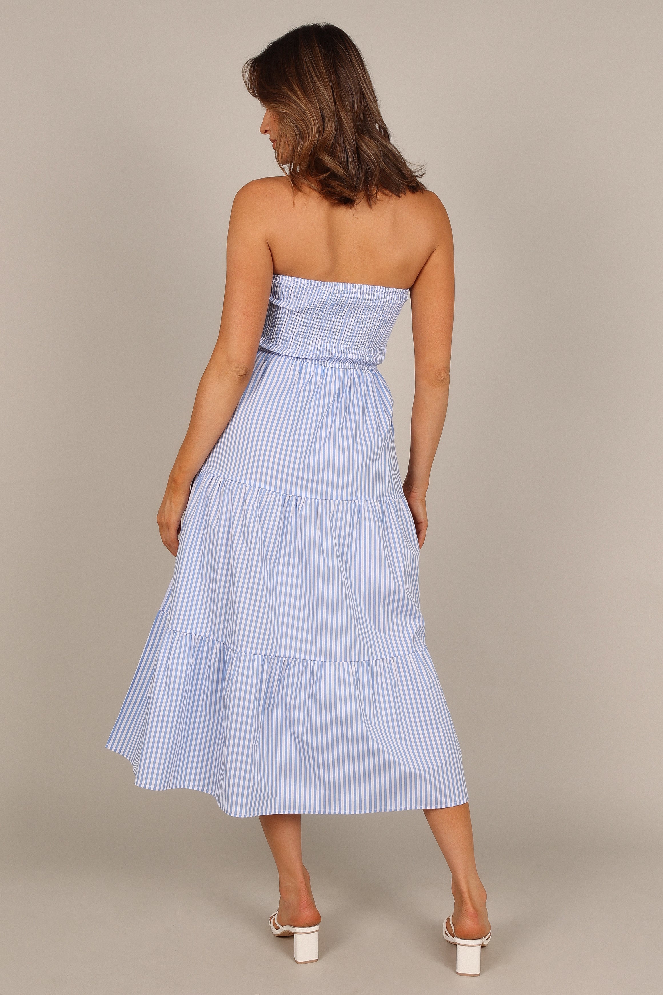 Maisie Strapless Midi Dress - Blue Stripe