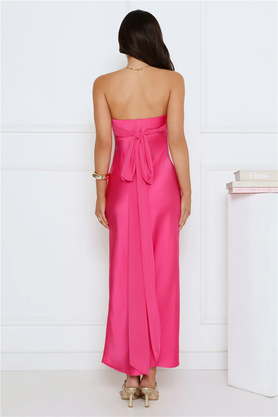 Love Club Strapless Satin Maxi Dress Pink