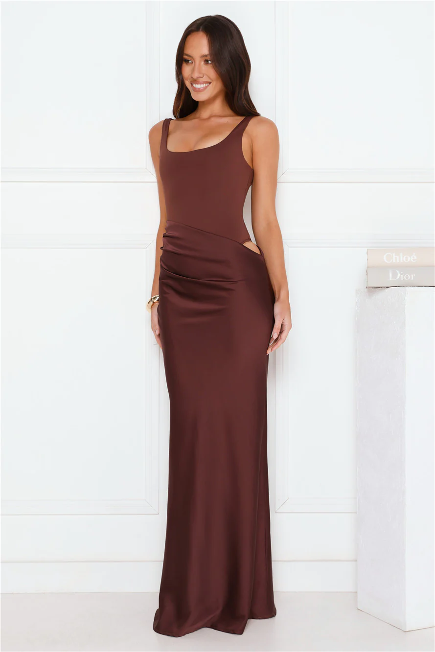 Effortlessly Yours Satin Maxi Dress Chocolate