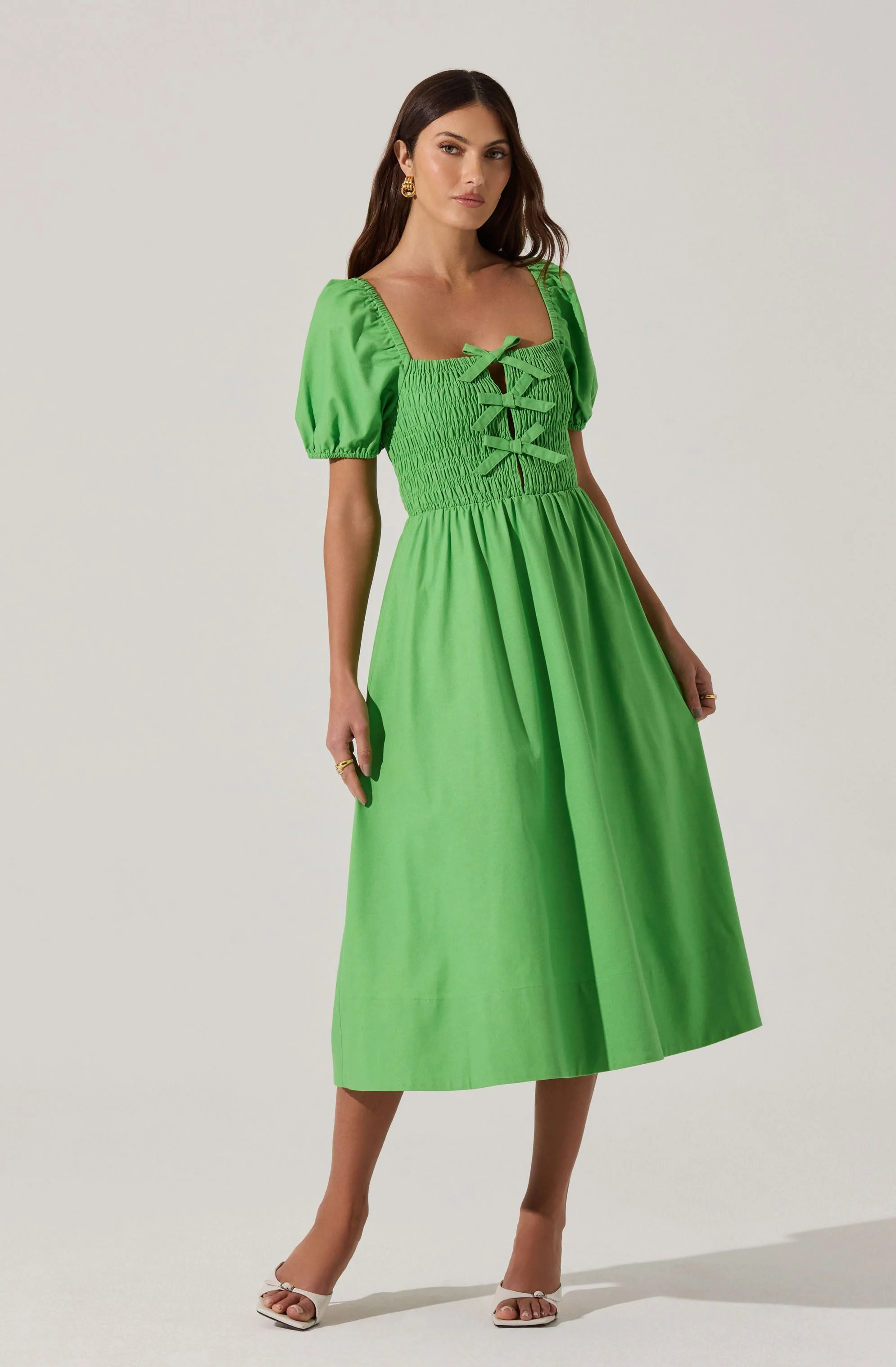 Smocked Bow Midi Dress