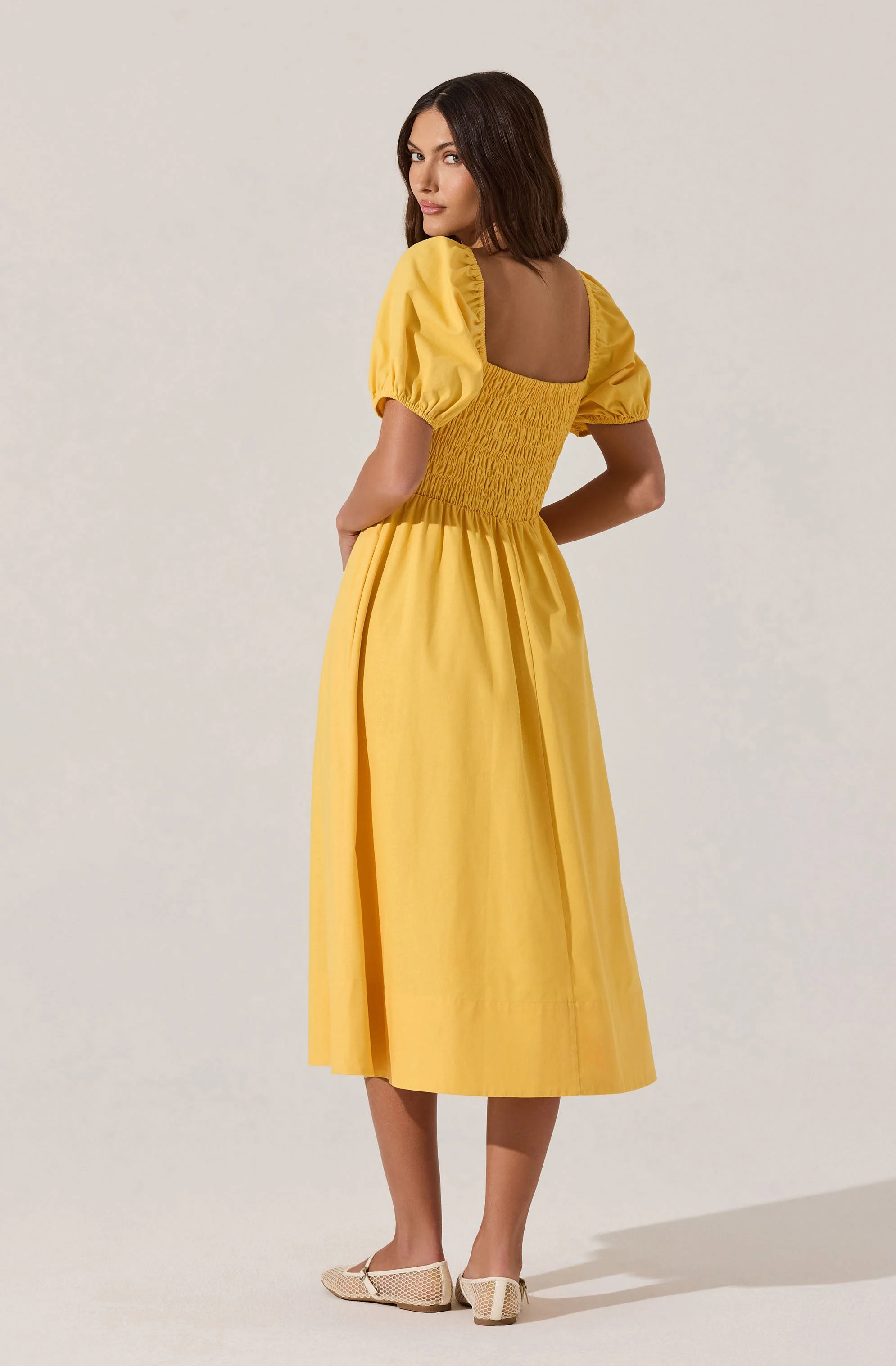 Smocked Bow Midi Dress