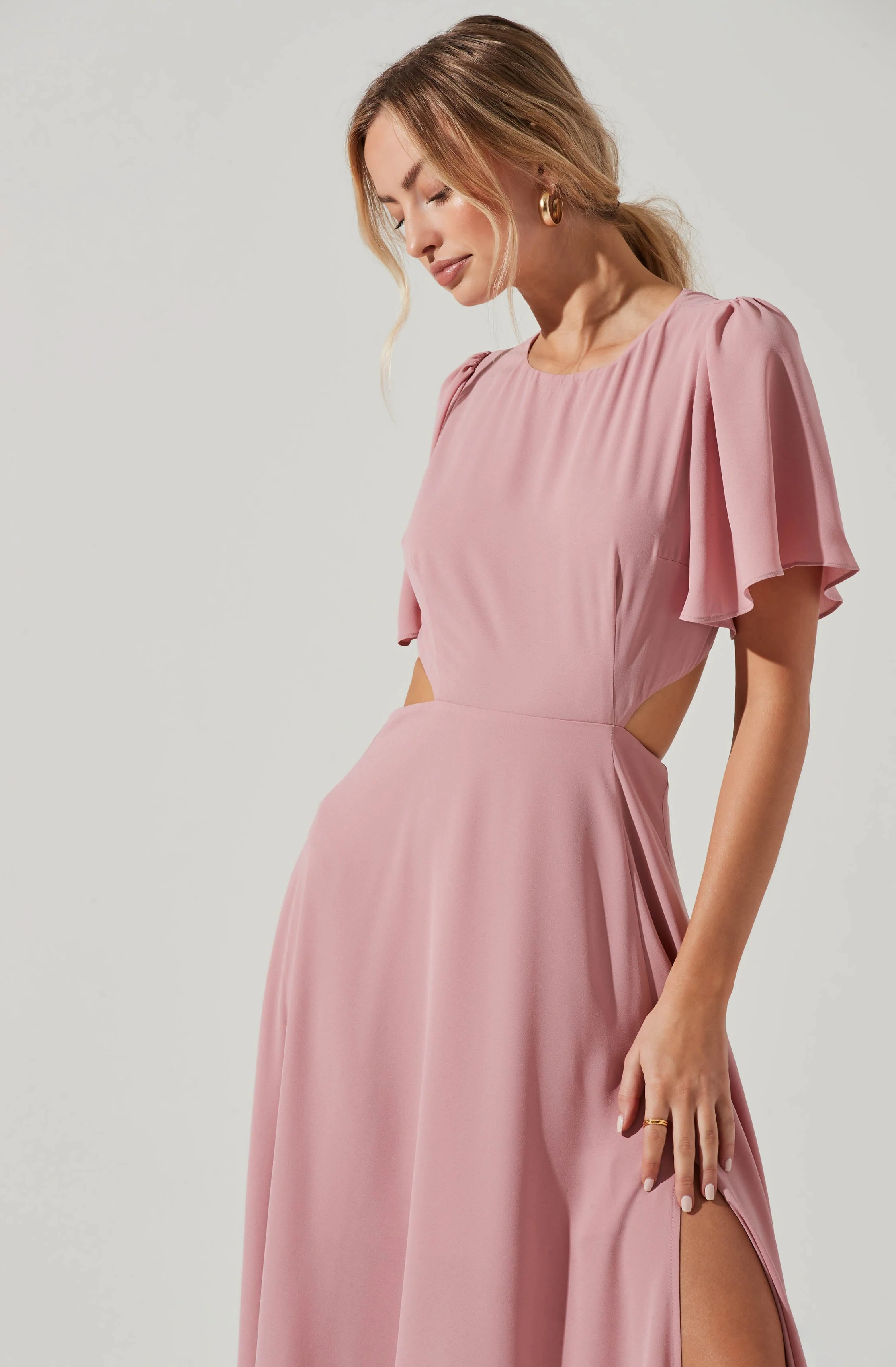 Katrina Flutter Sleeve Back Cutout Maxi Dress