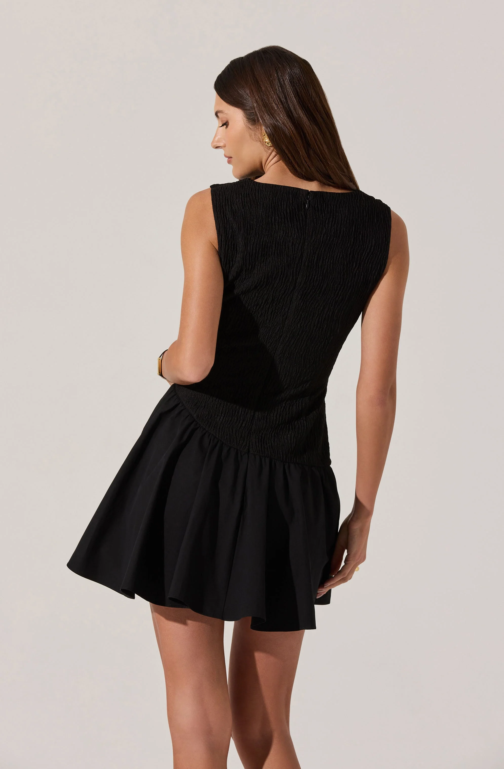 Cowl Neck Mixed Media Mini Dress