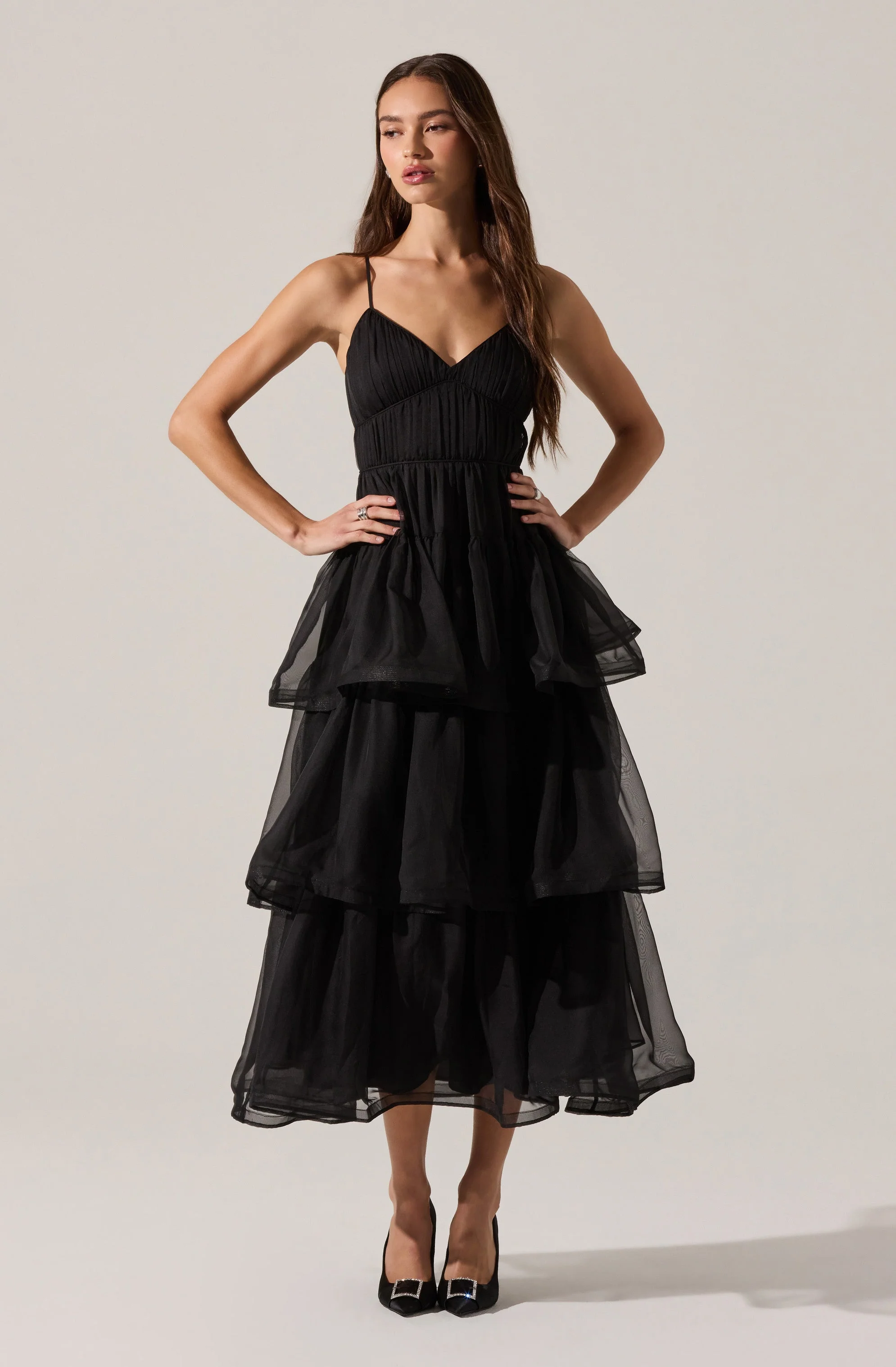 Theiria Pleated Tiered Midi Dress