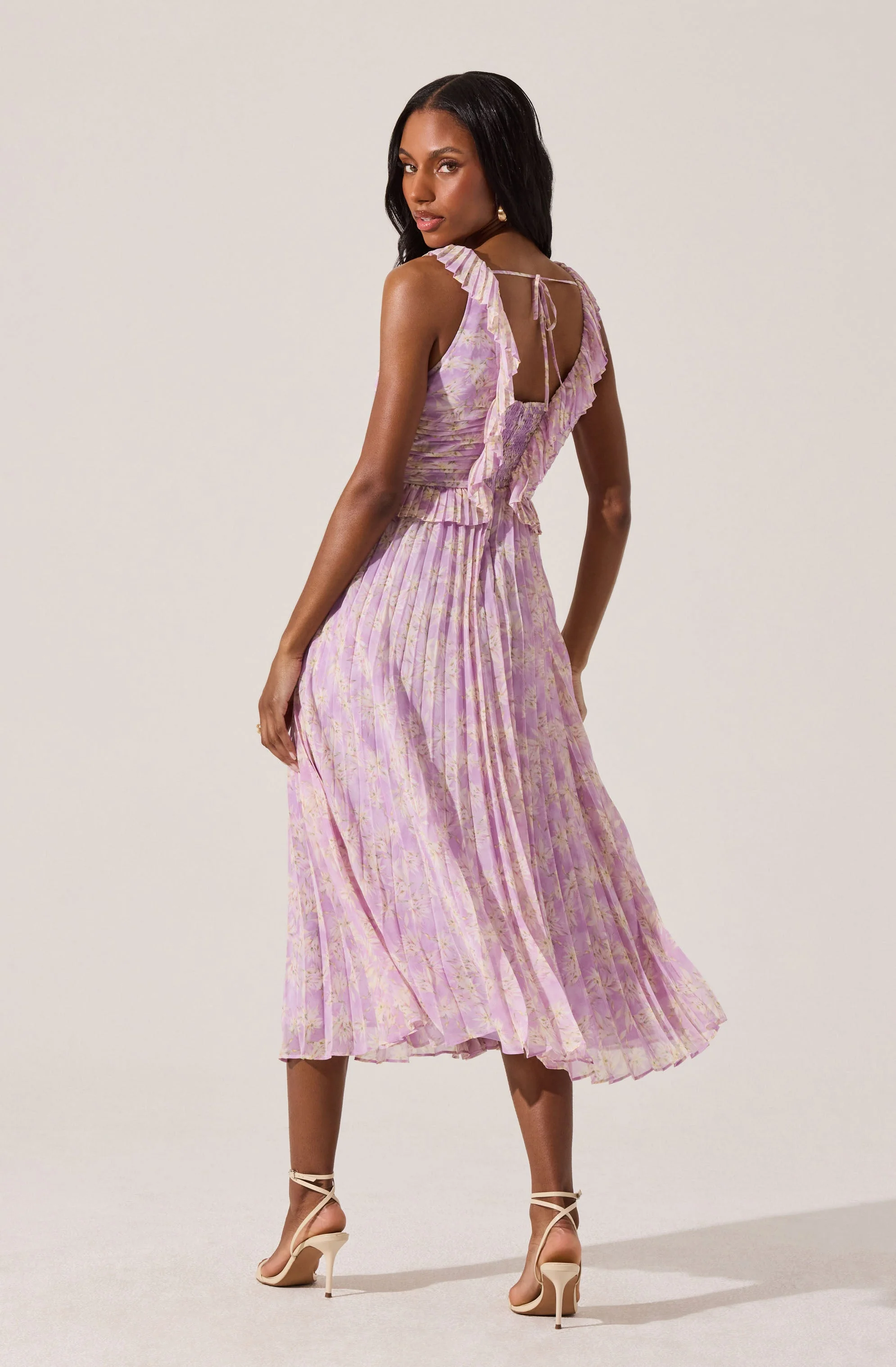 Floral Ruffle Pleated Midi Dress