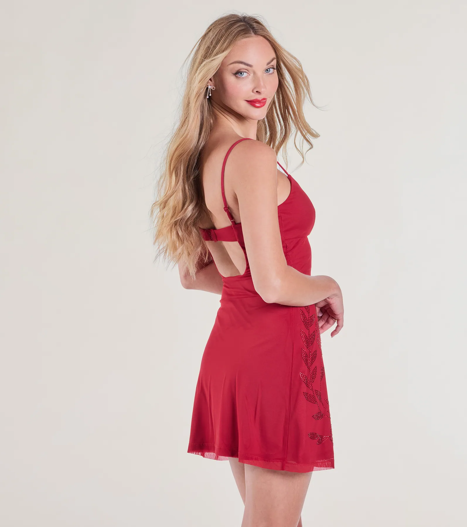 Bring The Romance Rhinestone Rose Mesh Mini Dress