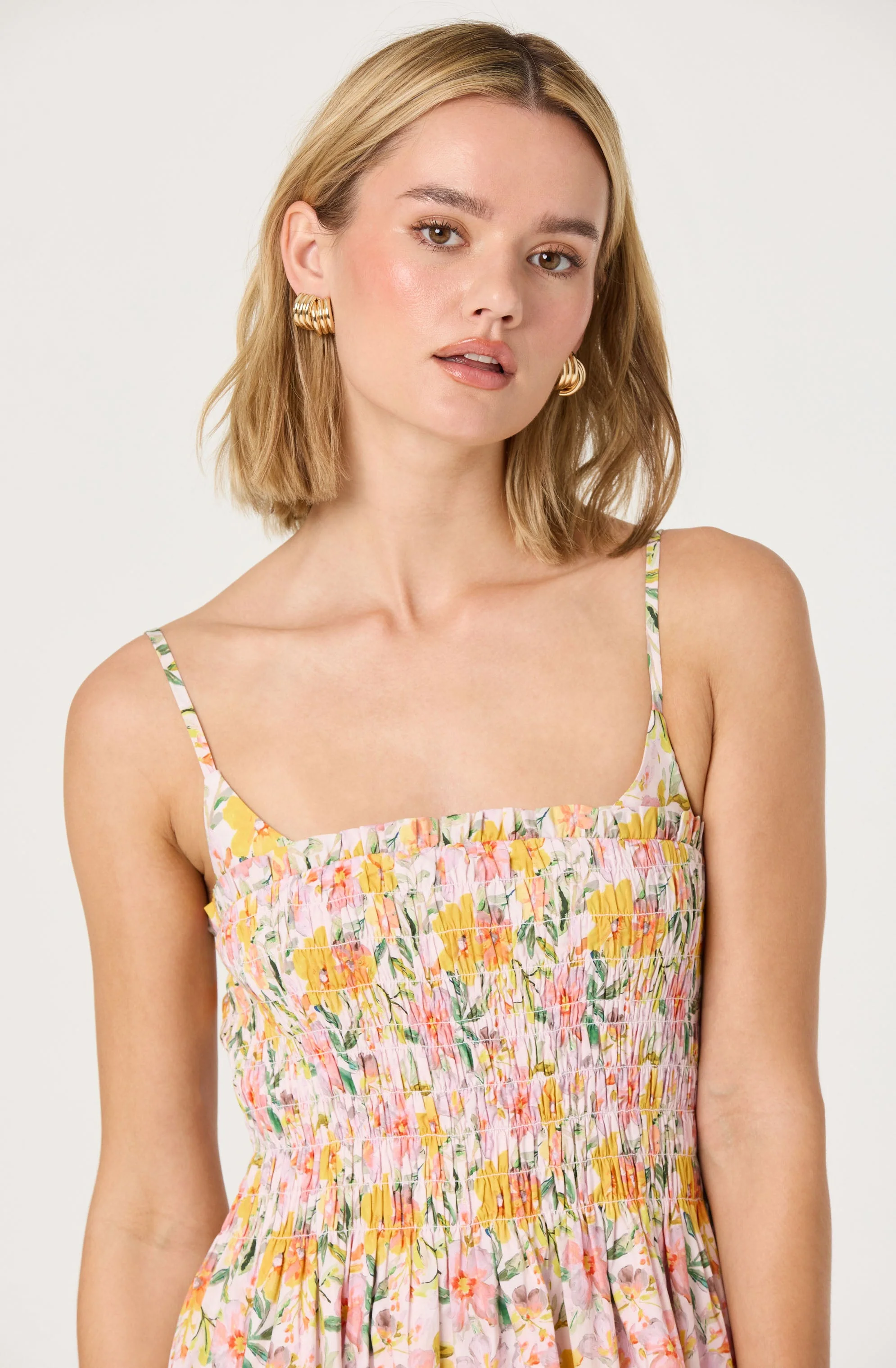 Smocked Floral Midi Dress