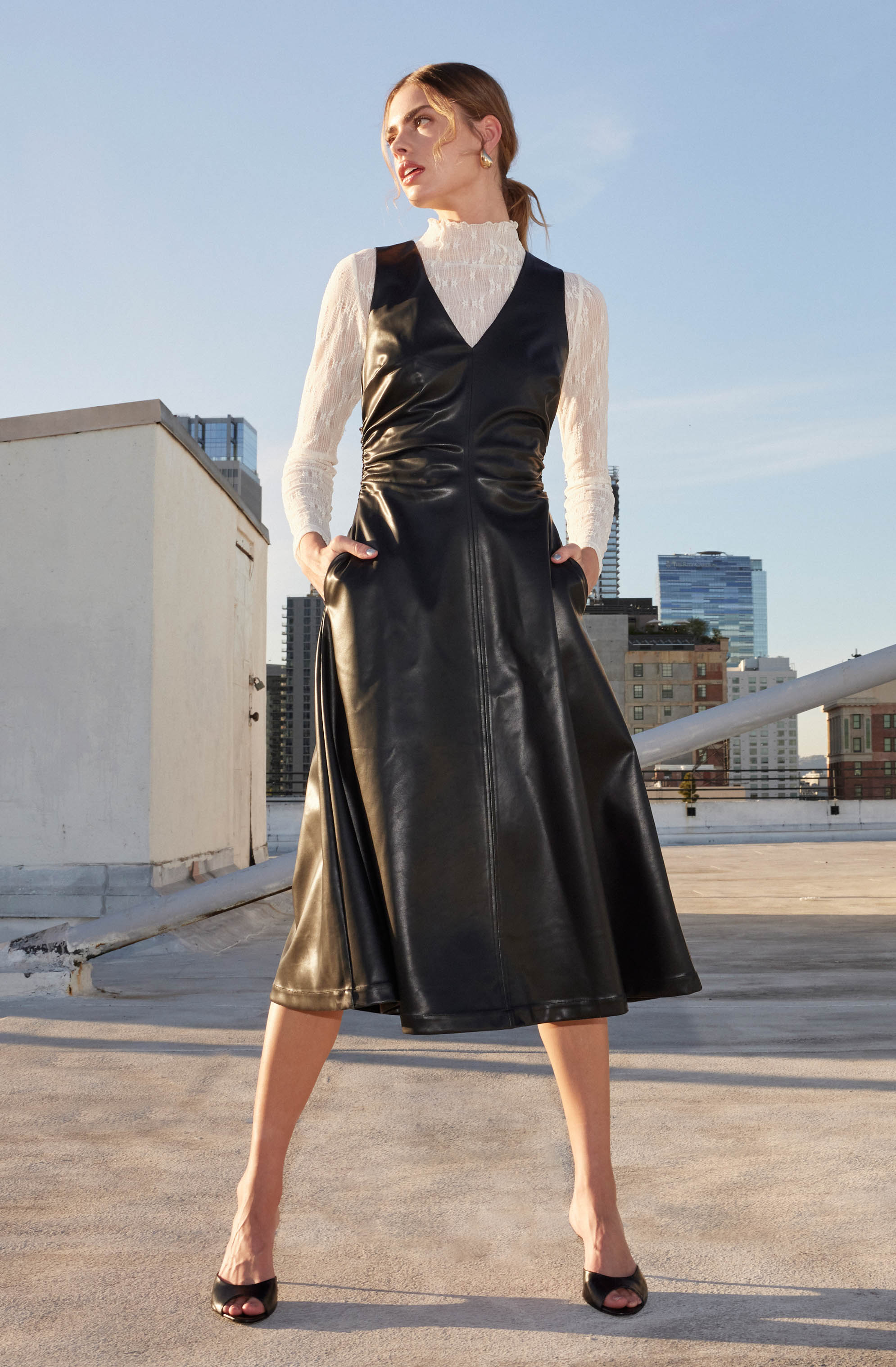 Omaira Faux Leather Midi Dress