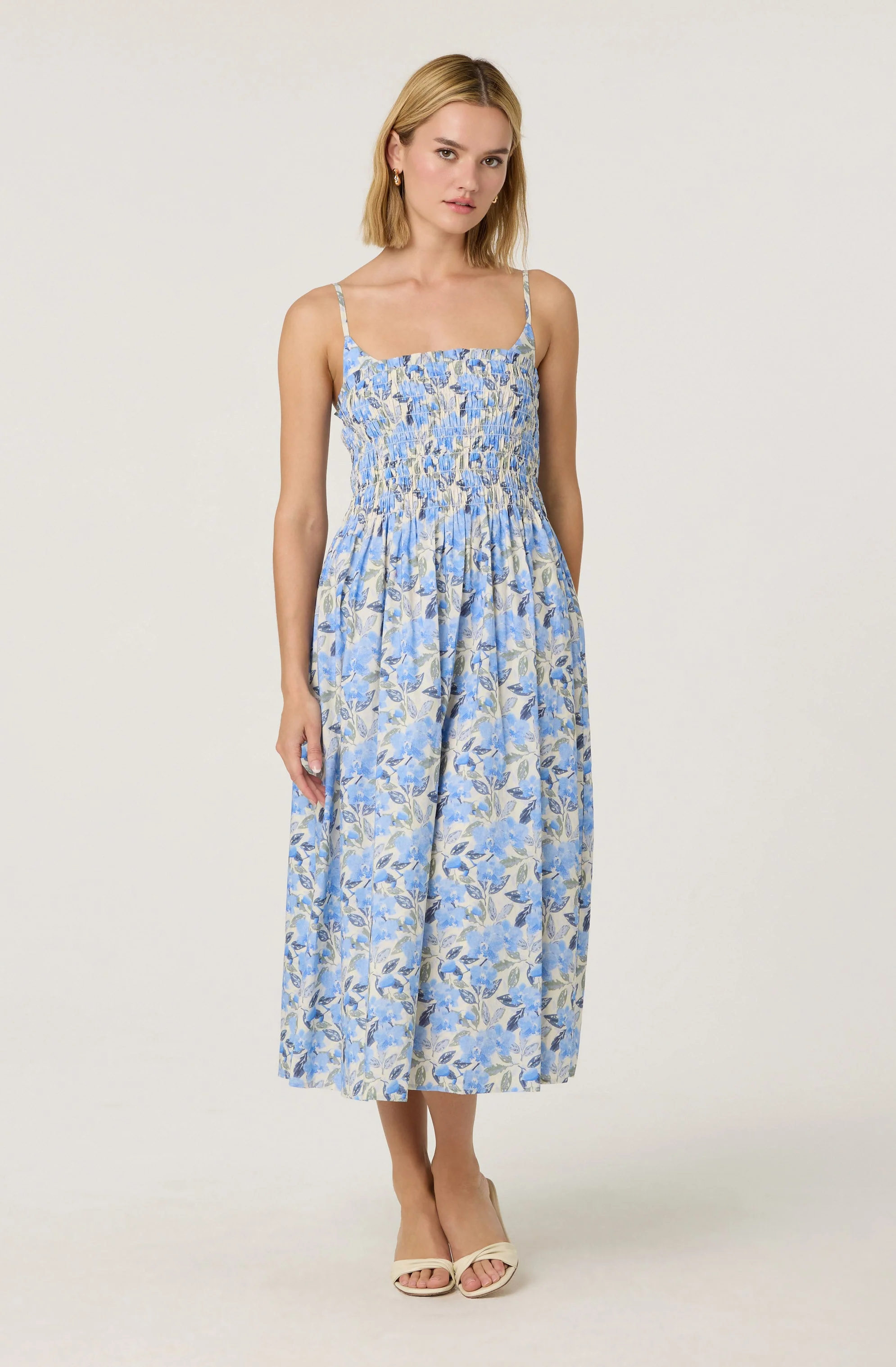 Smocked Floral Midi Dress