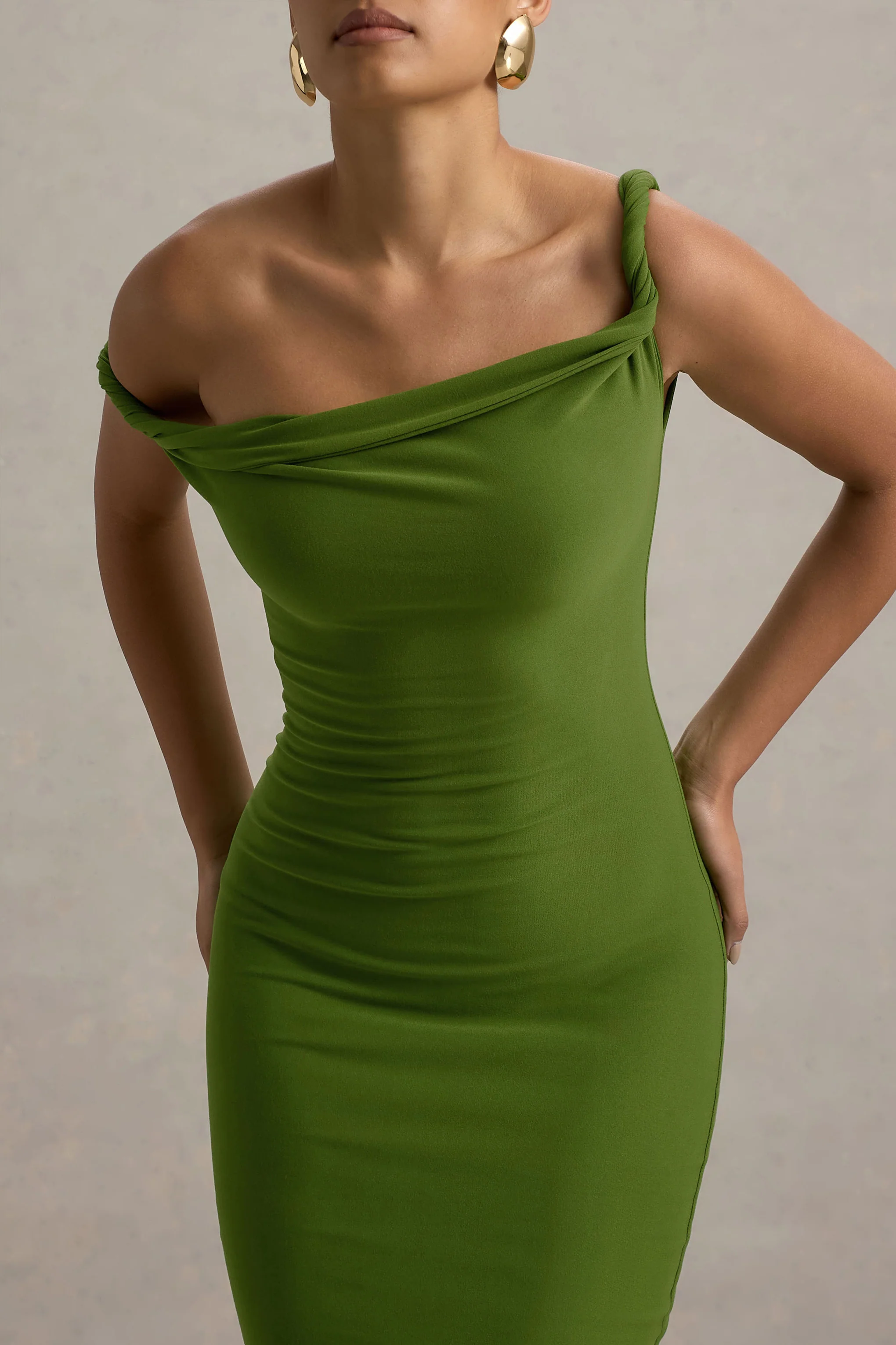 Salome | Green Twisted Asymmetric Midi Dress