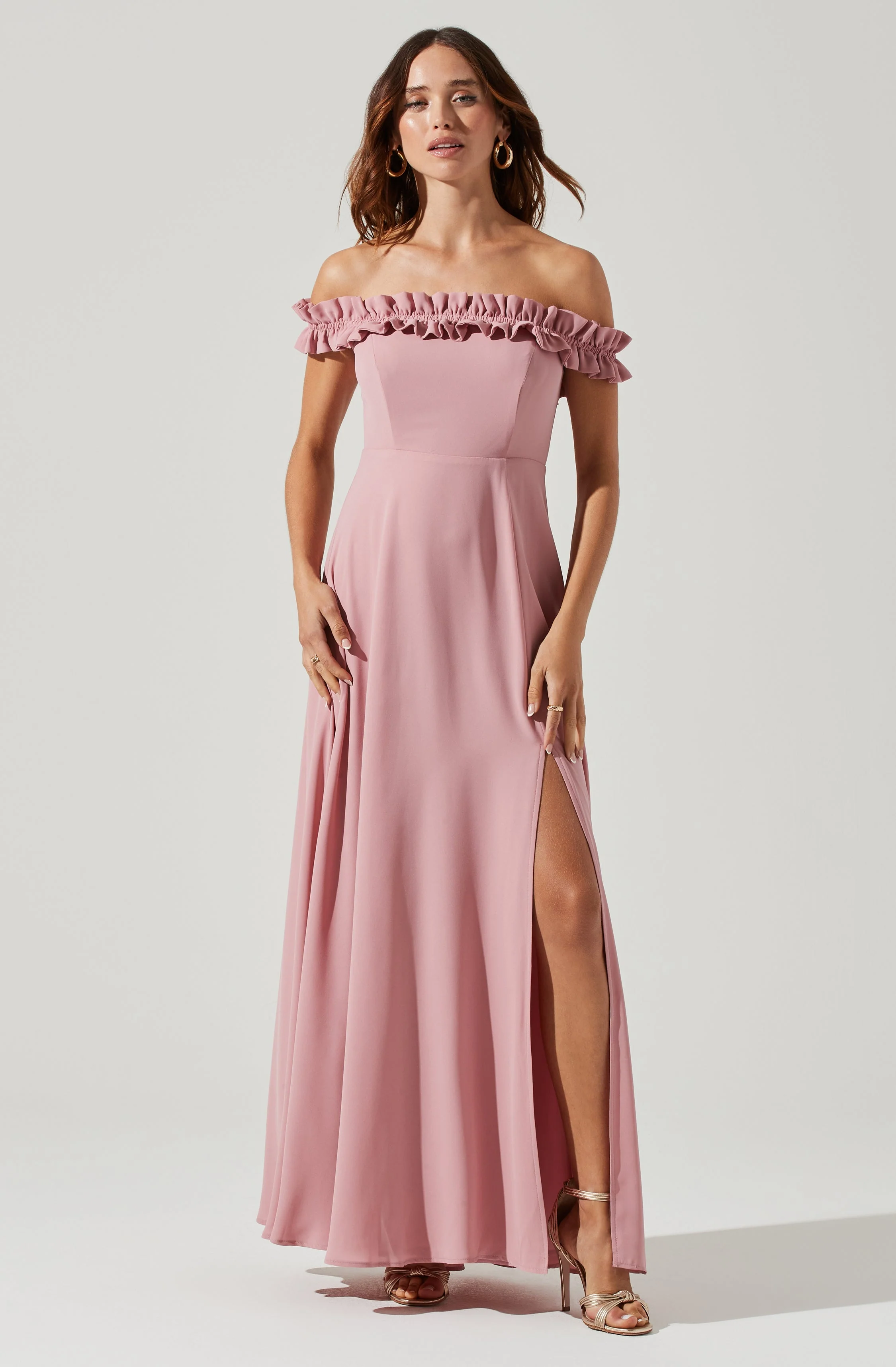 Venetia Off Shoulder Ruffle Trim Maxi Dress