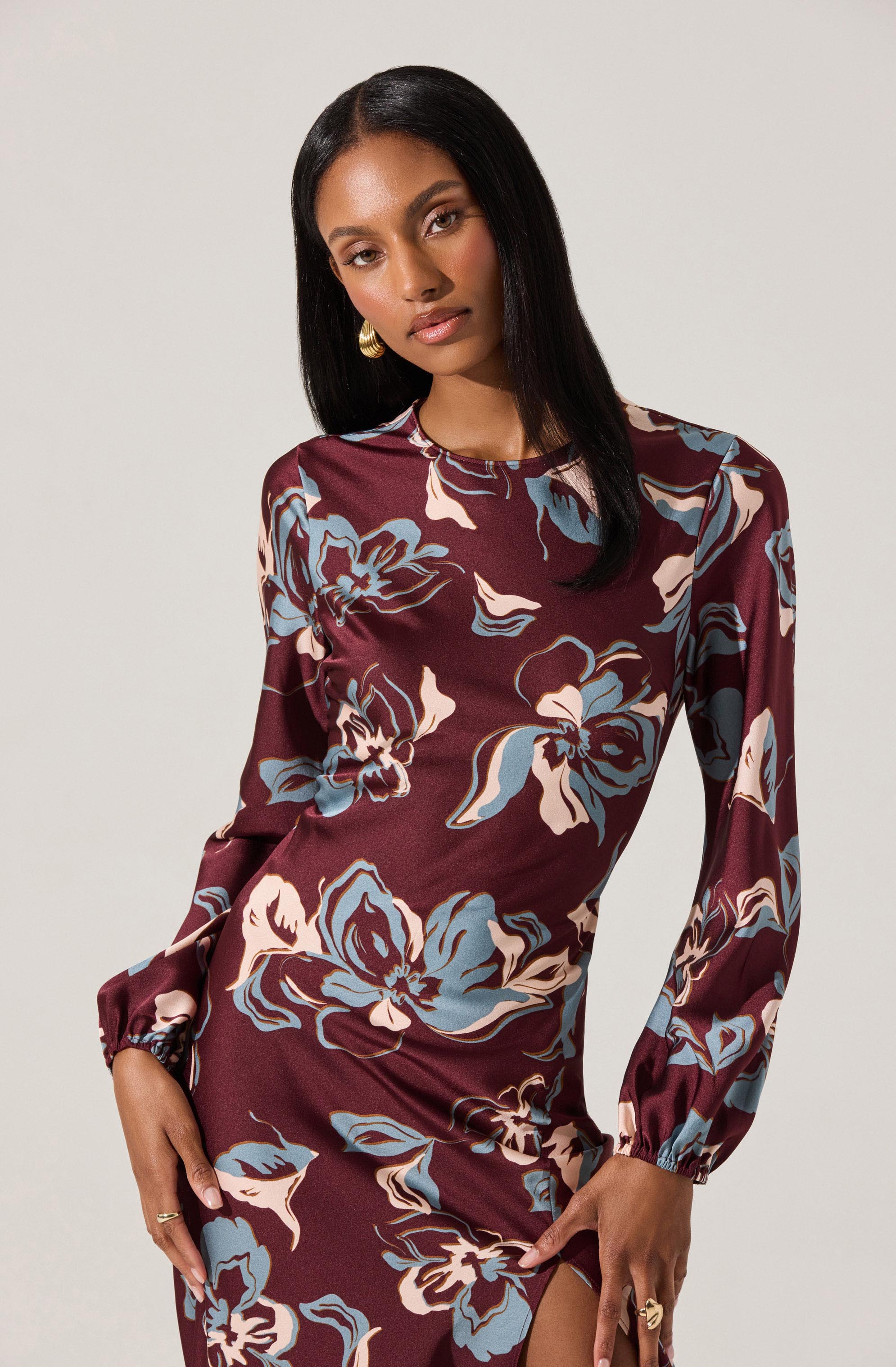Elyse Satin Floral Midi Dress