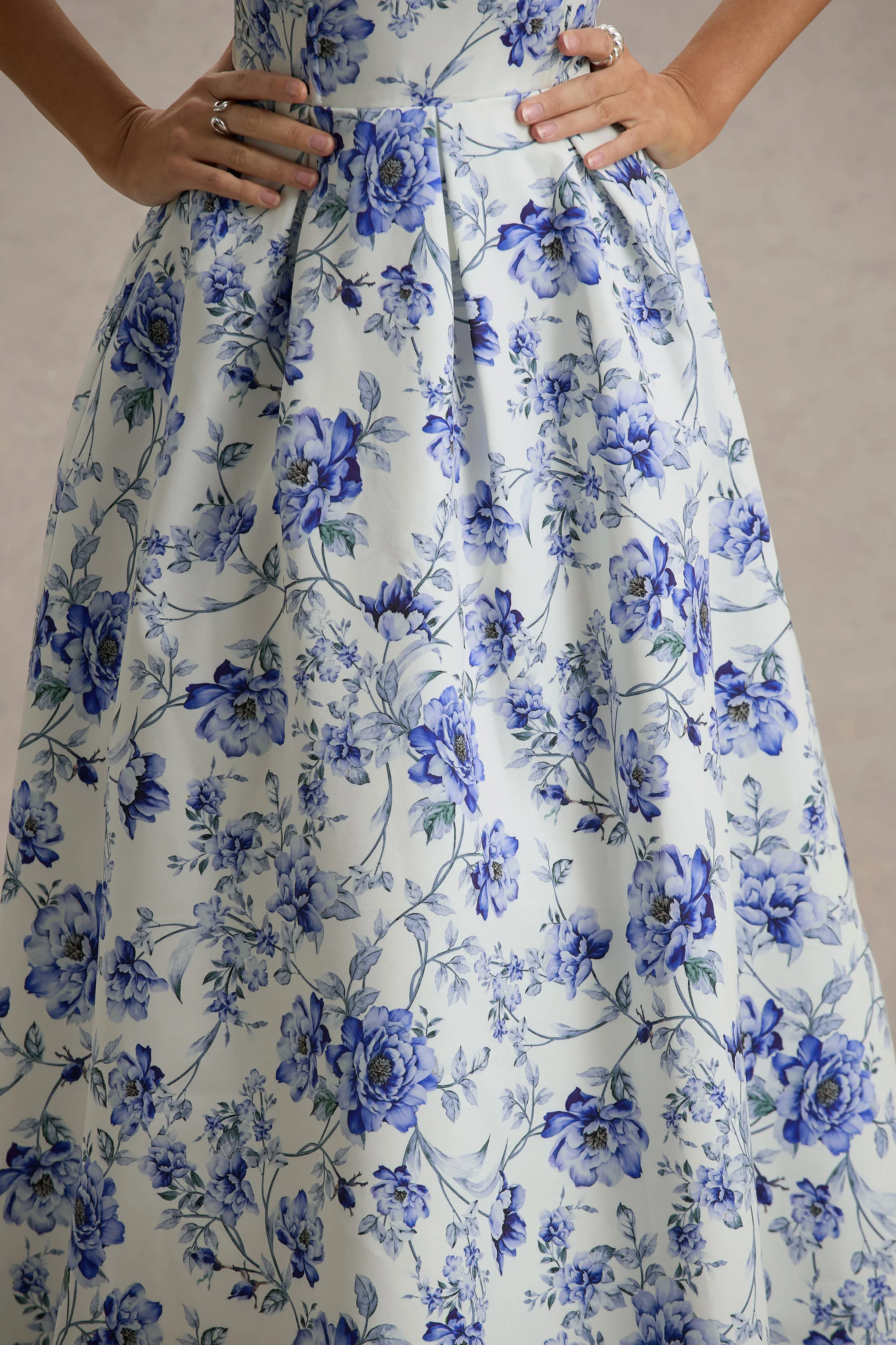 Annalise | Blue Porcelain Print Bandeau Skater Midi Dress