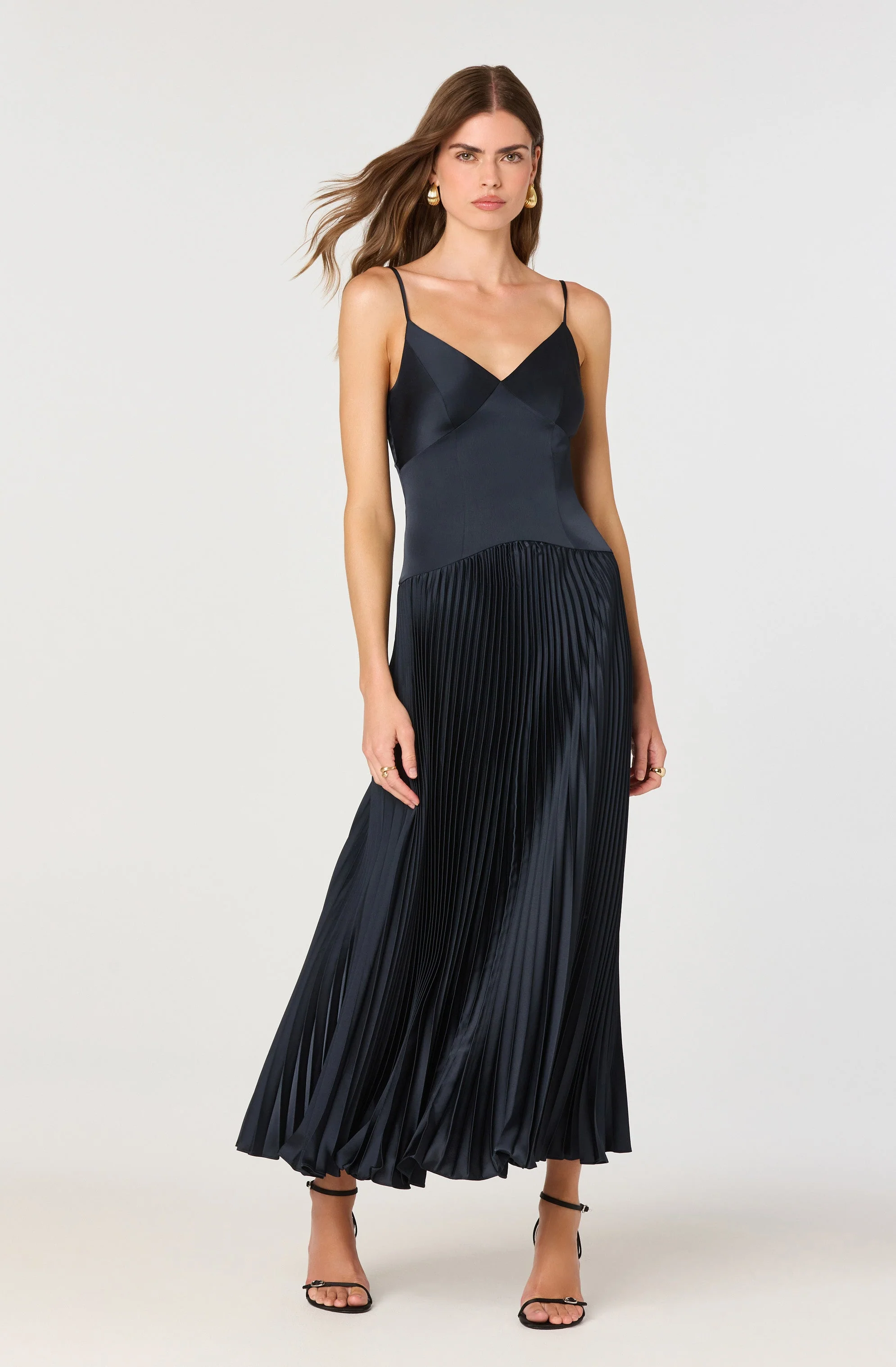 Pleated Drop Waist Maxi Dress