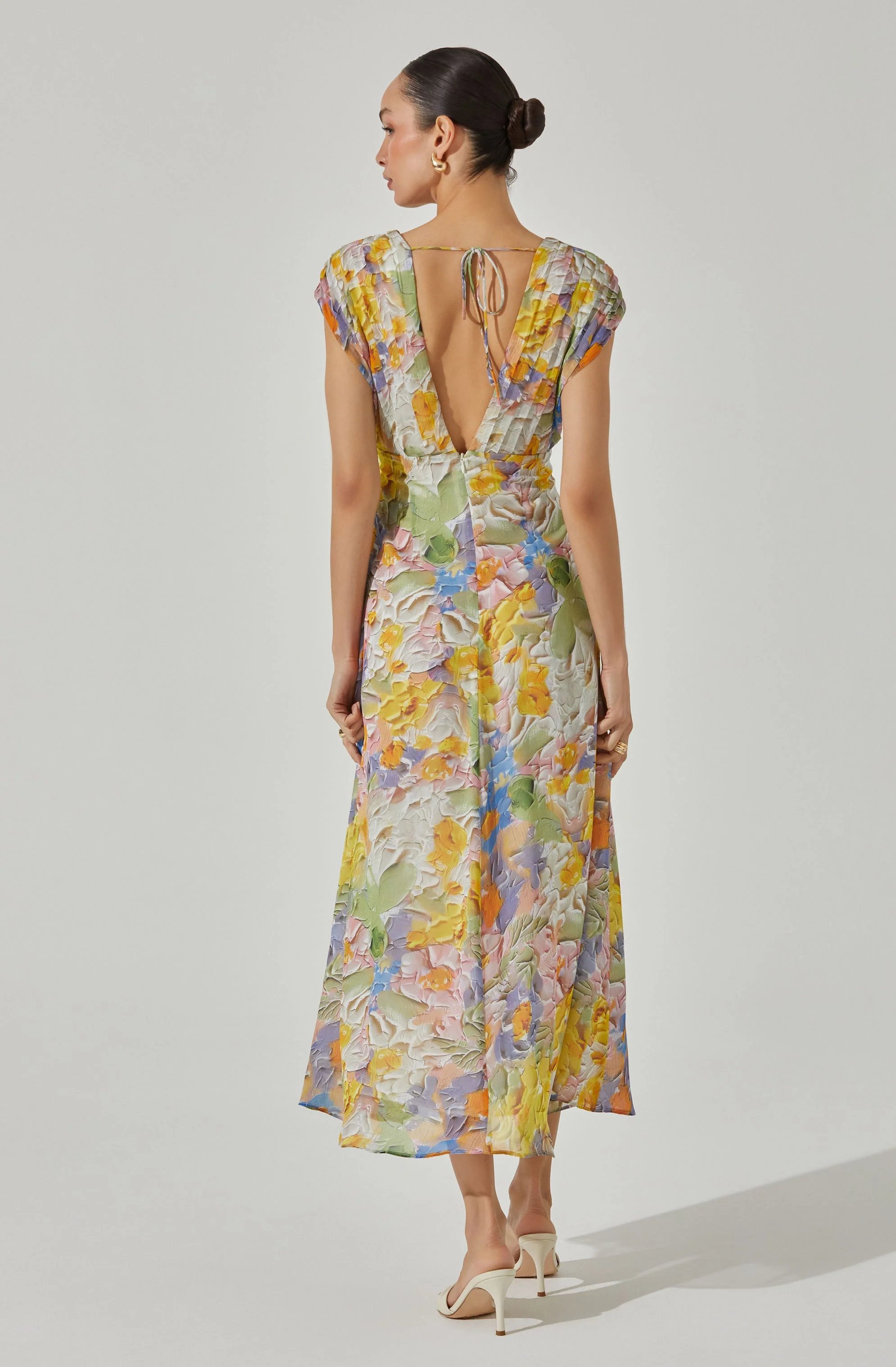 V-Neck Pleated Midi Dress