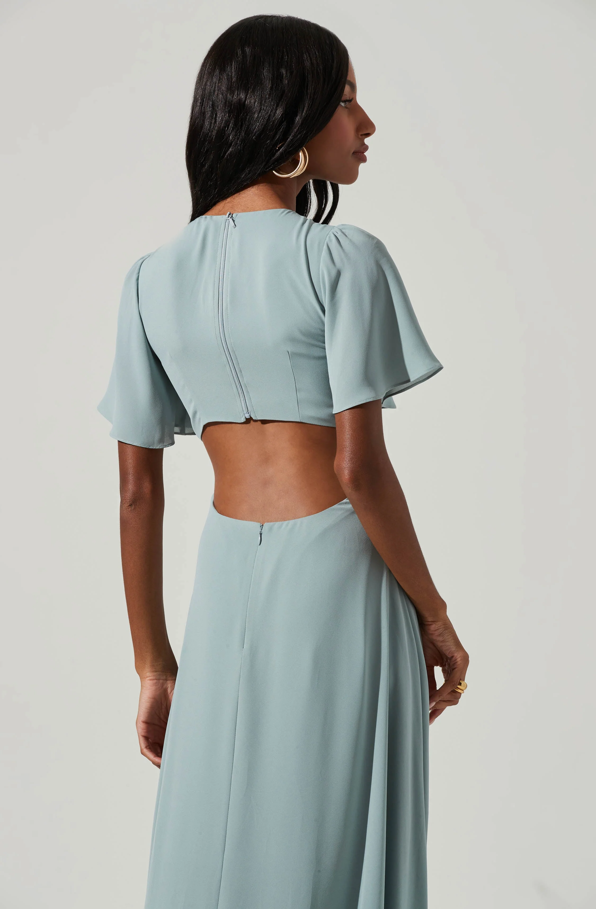 Katrina Flutter Sleeve Back Cutout Maxi Dress