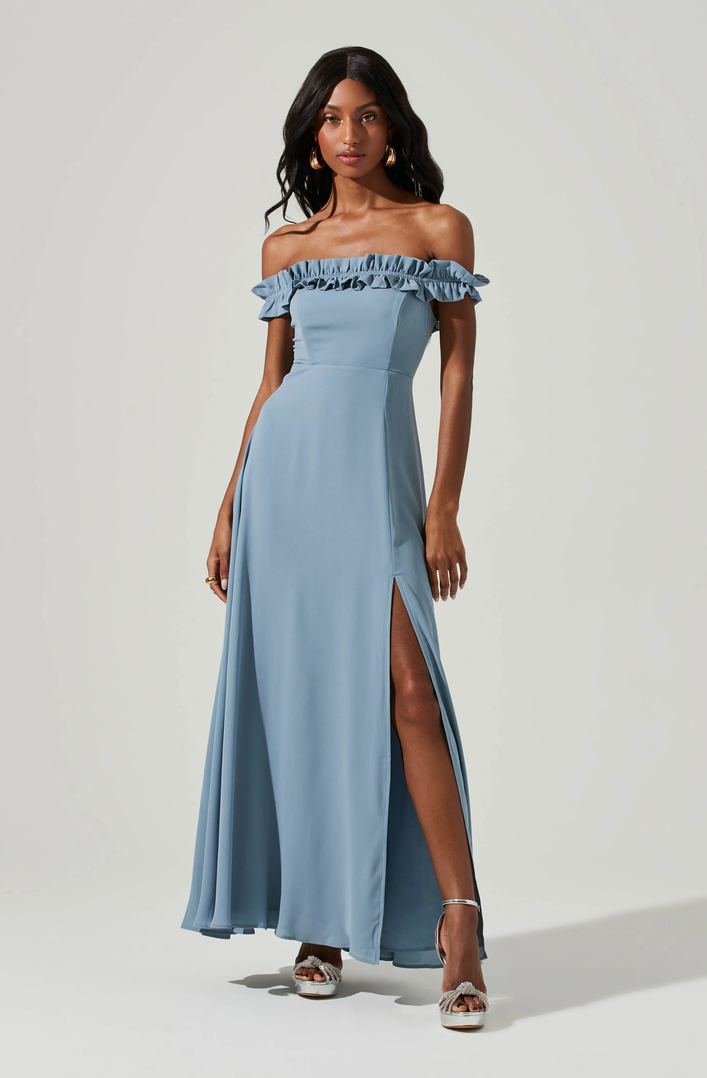 Venetia Off Shoulder Ruffle Trim Maxi Dress