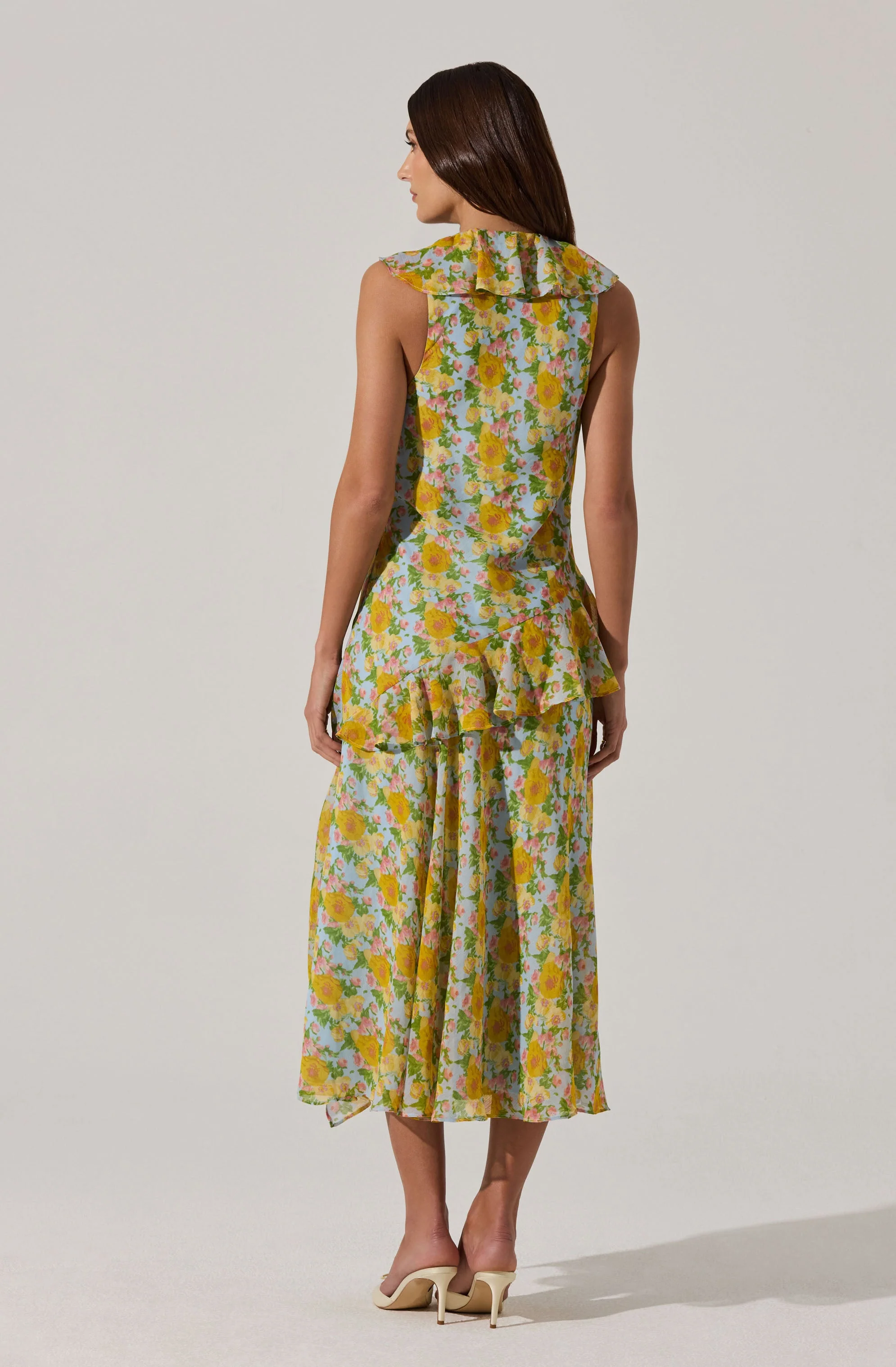 V-neck Floral Ruffle Midi Dress