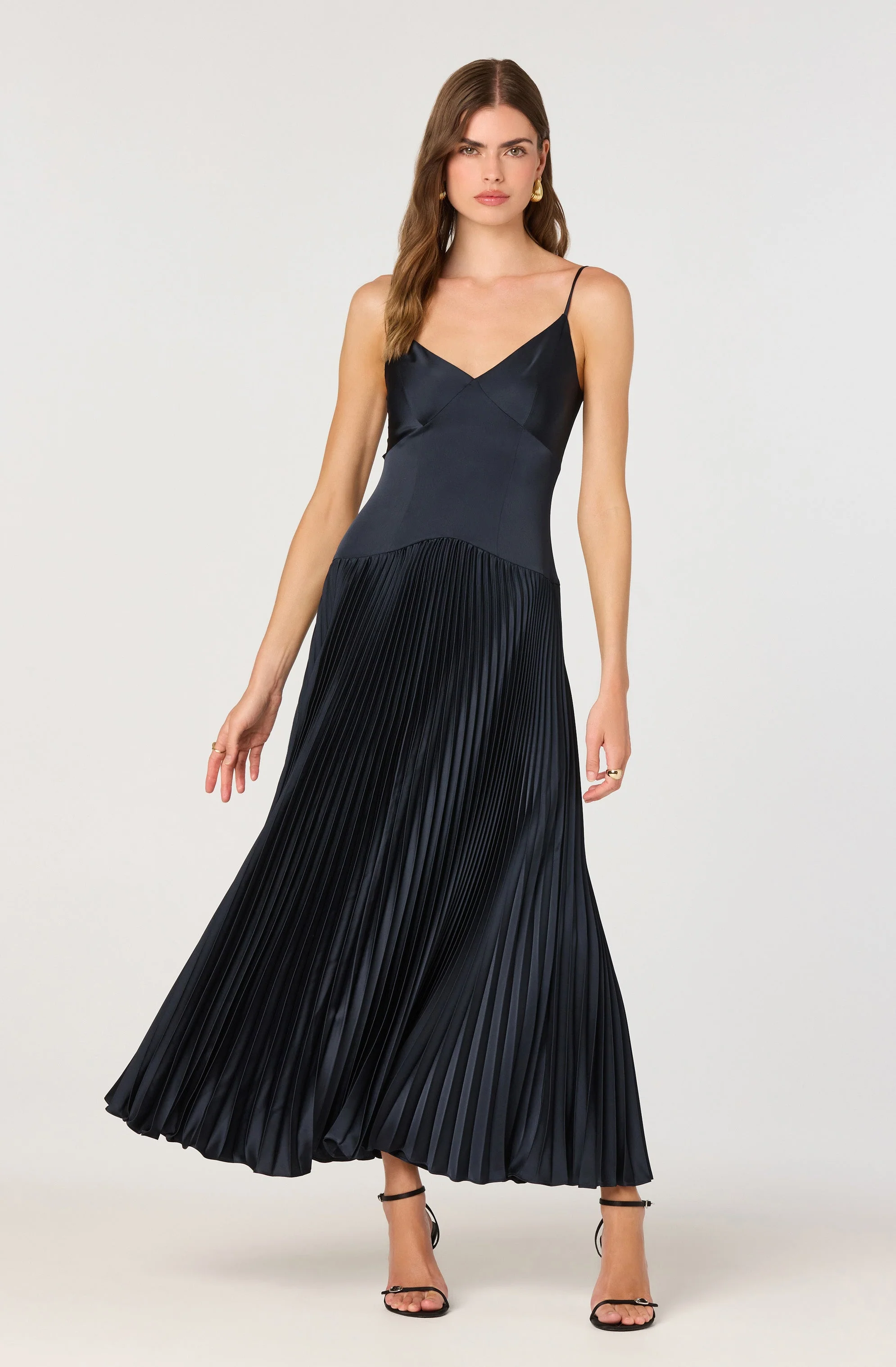 Pleated Drop Waist Maxi Dress