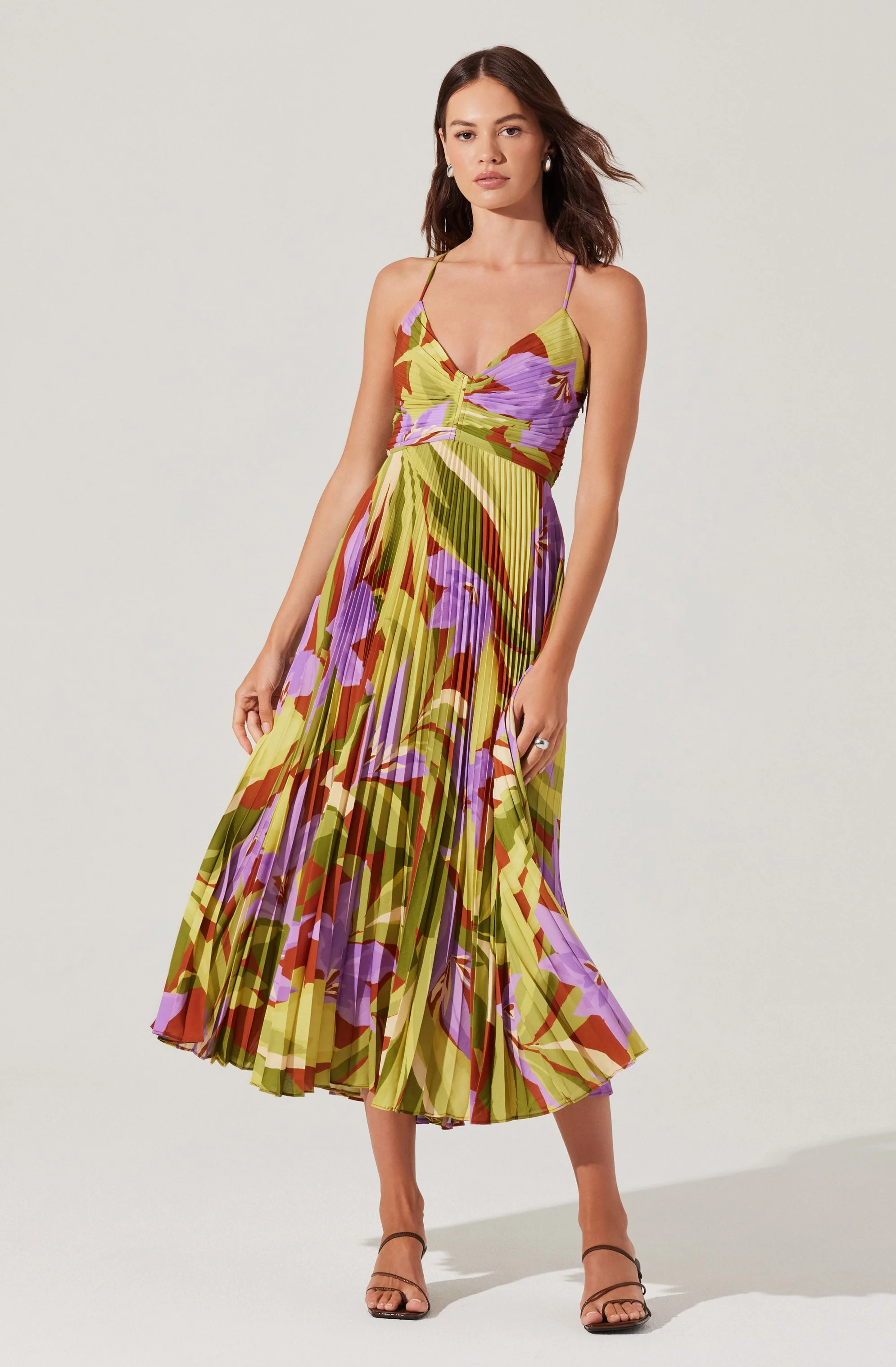 Blythe Floral Plisse Midi Dress