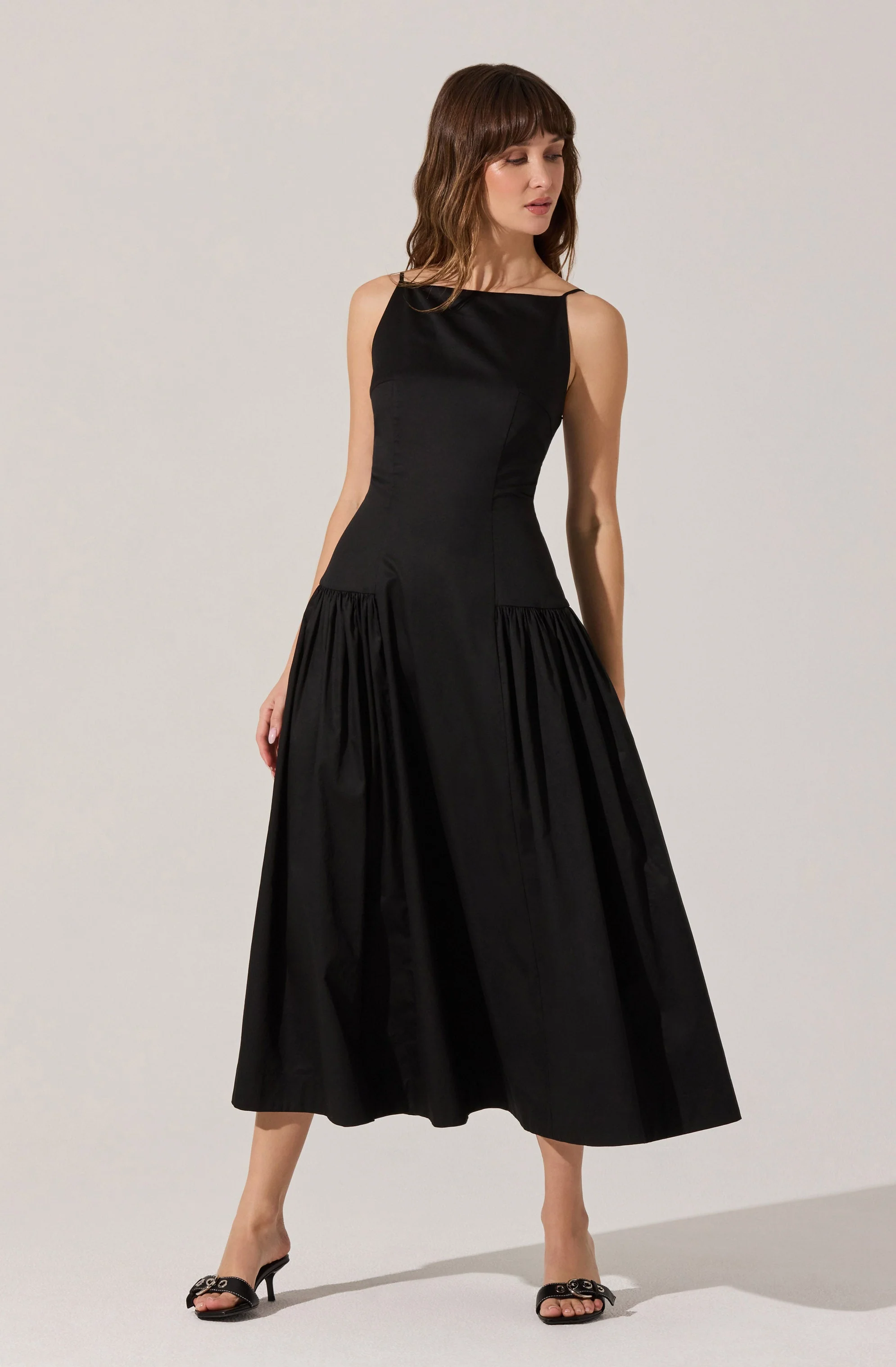 High Square Neck Midi Dress