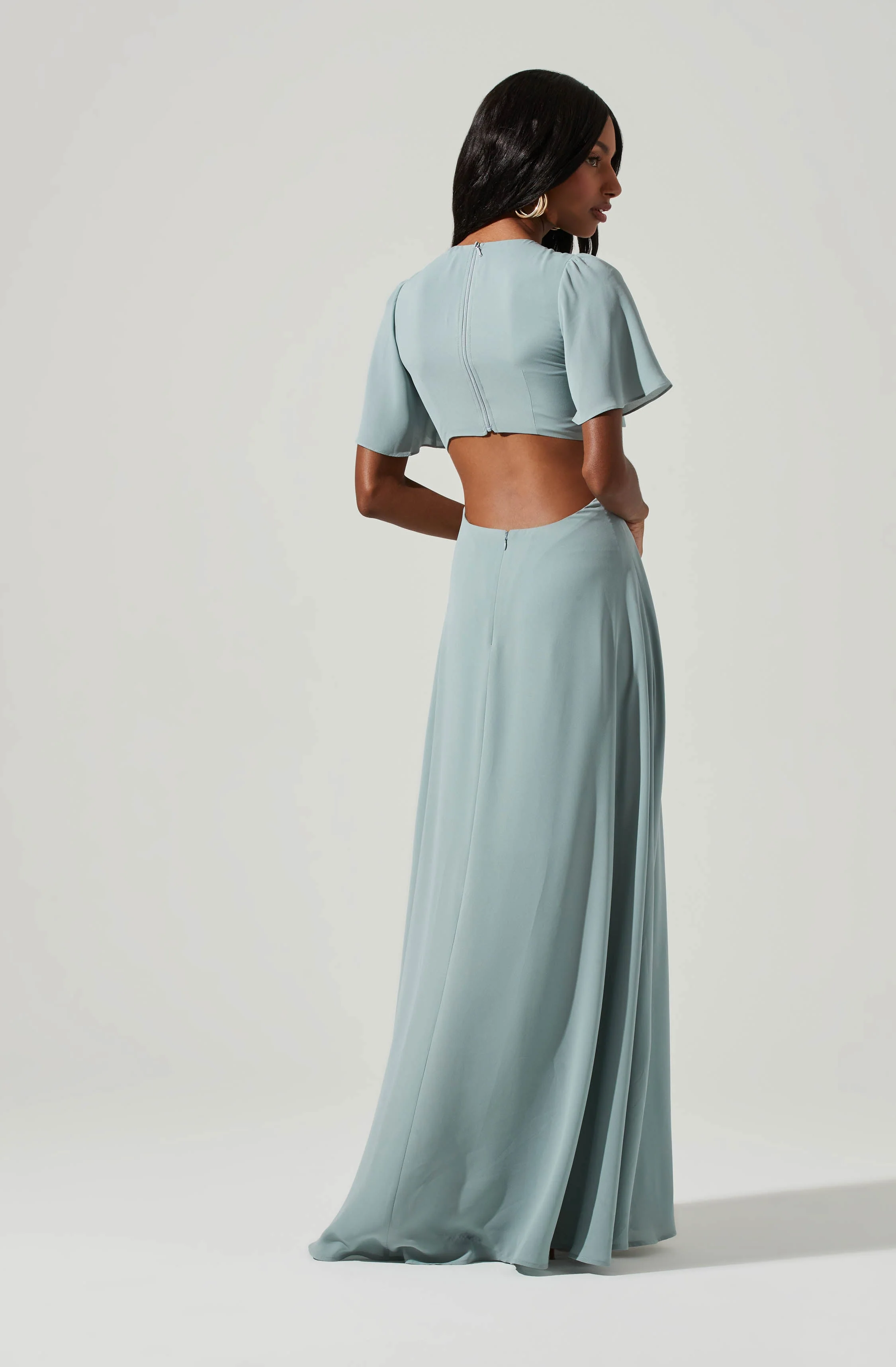 Katrina Flutter Sleeve Back Cutout Maxi Dress