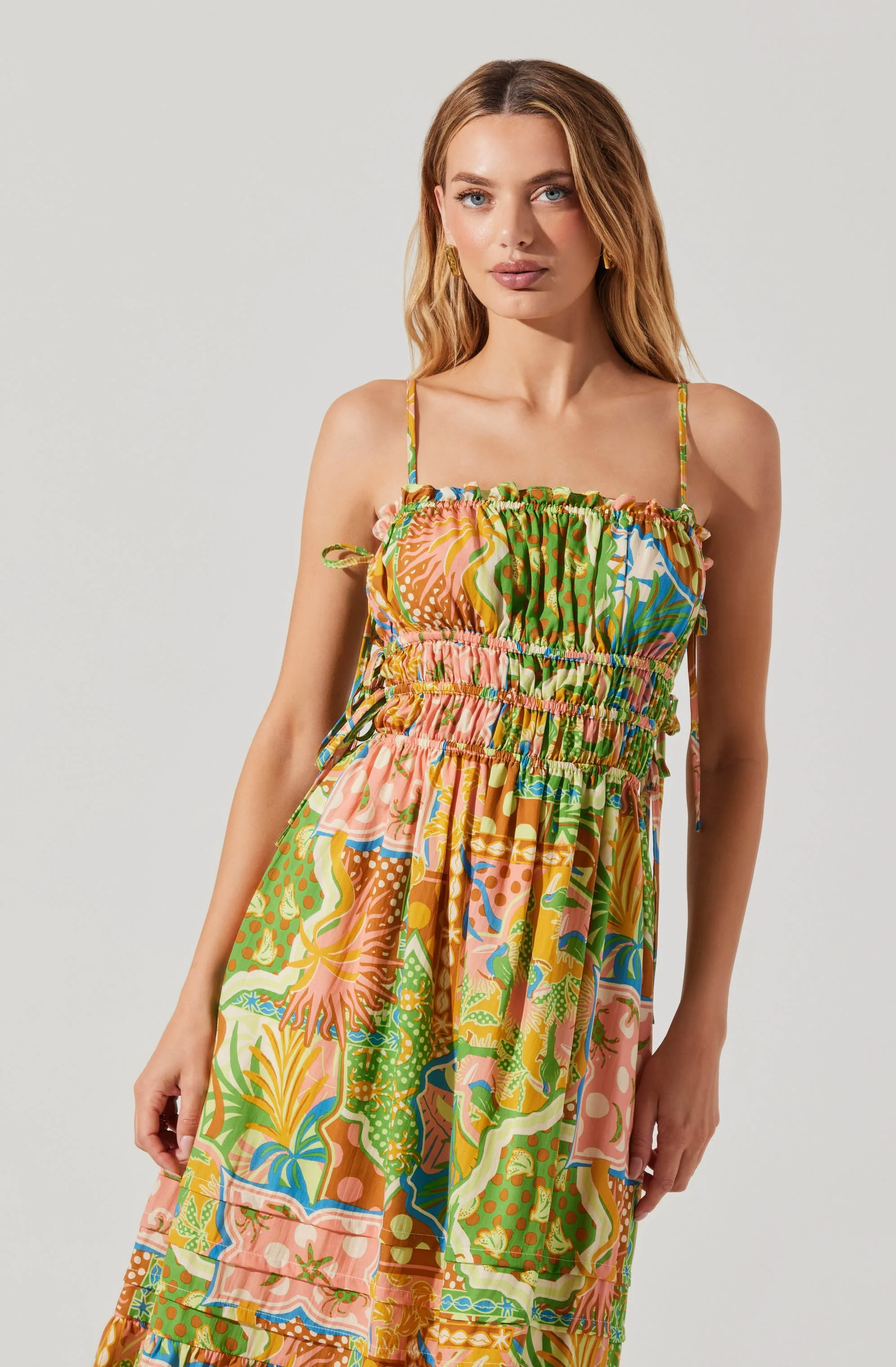 Elisabeth Printed Shirred Midi Dress