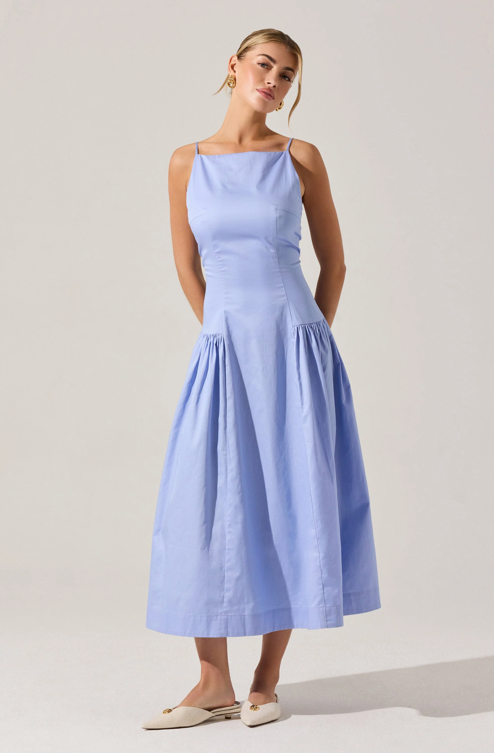 High Square Neck Midi Dress